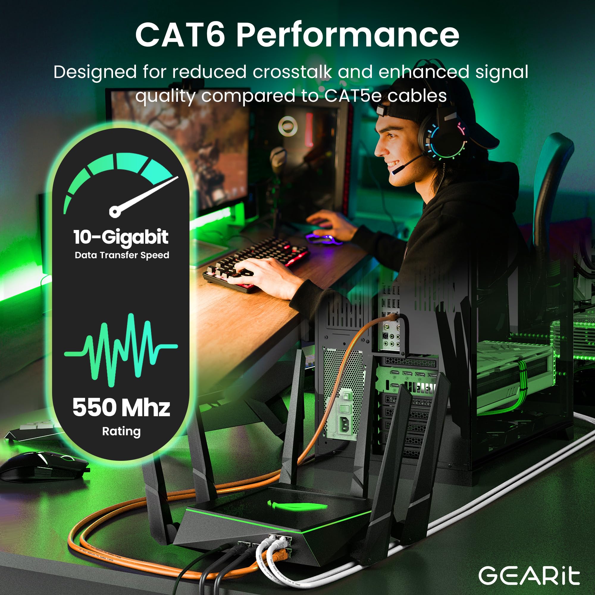 Gearit Cat 6 Ethernet Cable (24-Pack 1.5 Feet) Cat6 Network Patch, 10Gbps, Rj45, Snagless Cord, Gold-Plated Connectors, Internet