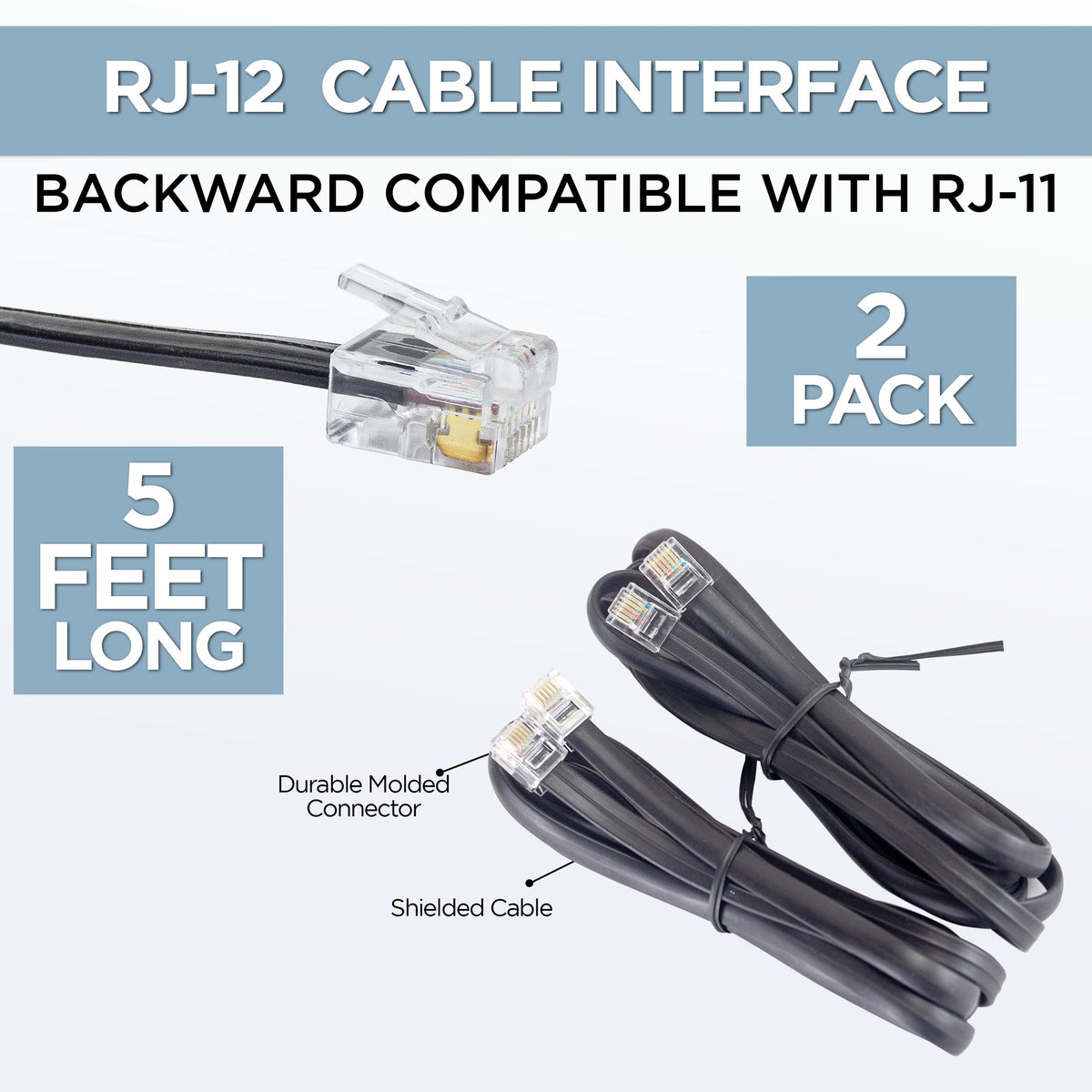 Speed Cable Rj12 Volcora [2 Pack 5 Feet Rj11 / Rj12 Data Cable Heavy Duty 6 Pins High S ...