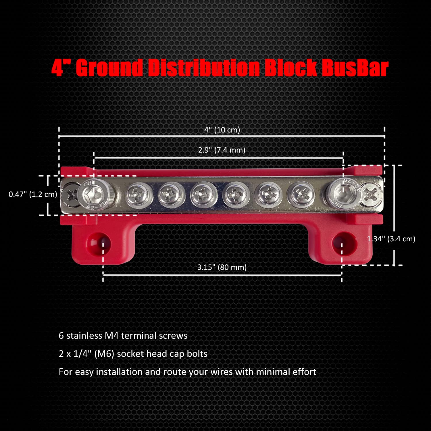 6 Terminals Bus Bar, Ampper 4'' Power Distribution Block Brass Battery Busbar Junction For Car Vehicle Rv Truck Marine Boat Audi