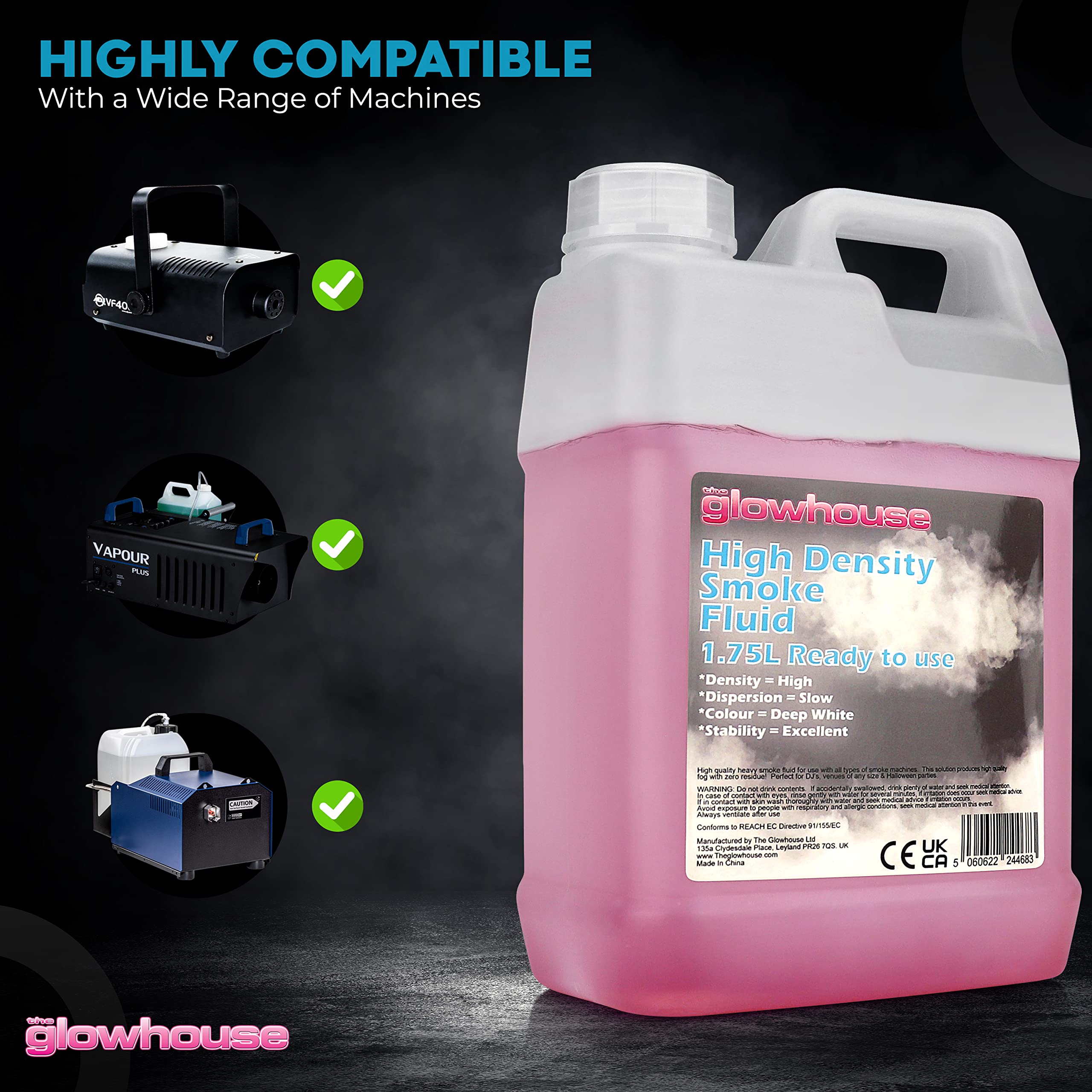 The Glowhouse Fog Machine Liquid, Super High Density Fog Juice For Fog Machine, Universal 59Fl.Oz Smoke Juice, Haze And Mist Eff