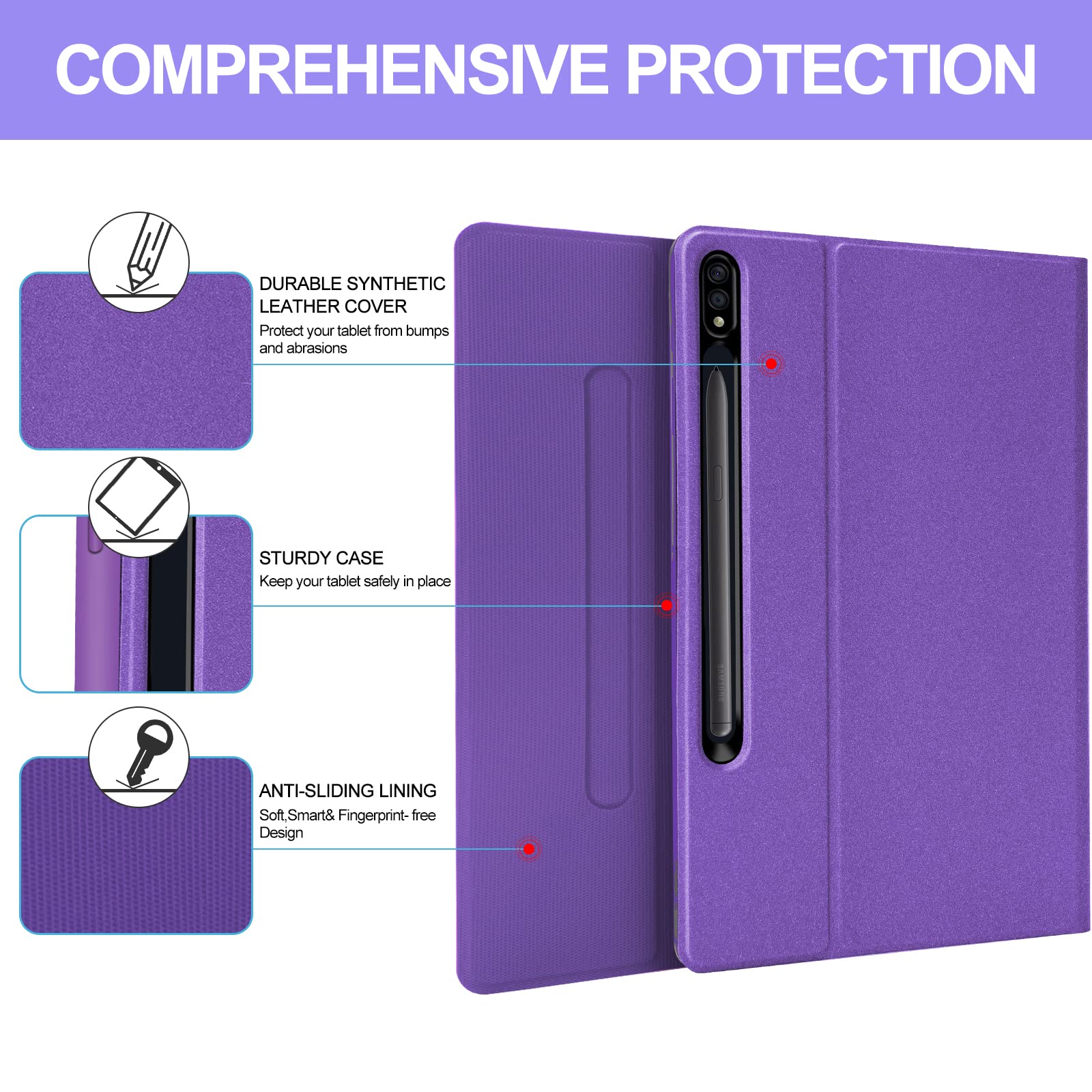 Galaxy Tab S7 Fe Keyboard Case 12.4''  7 Color Backlight Detachable Wireless Keyboard, Slim Multi Angle Cover With S Pen Holder