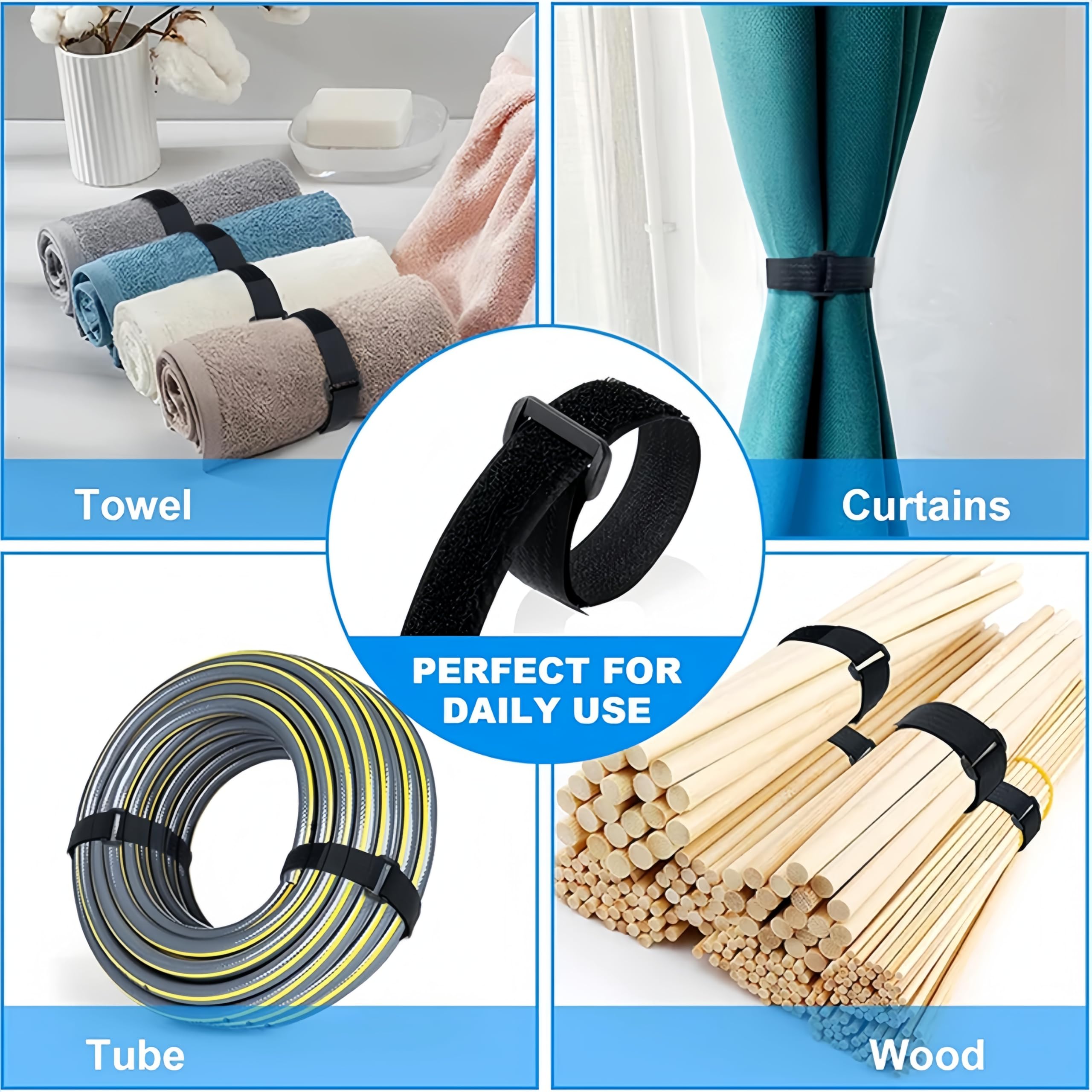 1.5 Inch Wide 64Ft Cable Straps With 50 Buckles, Heavy Duty Nylon Hook And Loop Straps For Fastening Securing, Reusable Cut To L