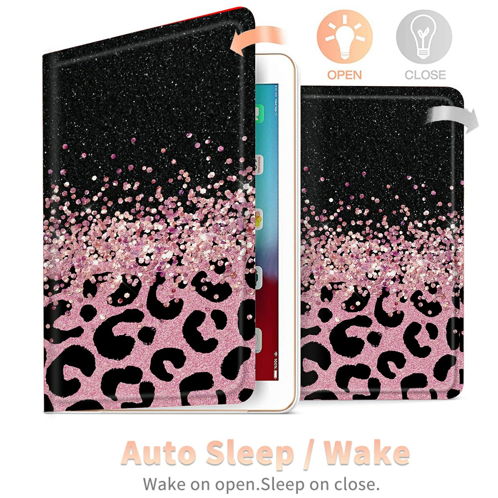 Pink Glitter Leopard Case For All New Kindle Fire Hd 10 Tablet 10.1'' (13Th Generation, 2023 Release), Pu Leather Folding Stand