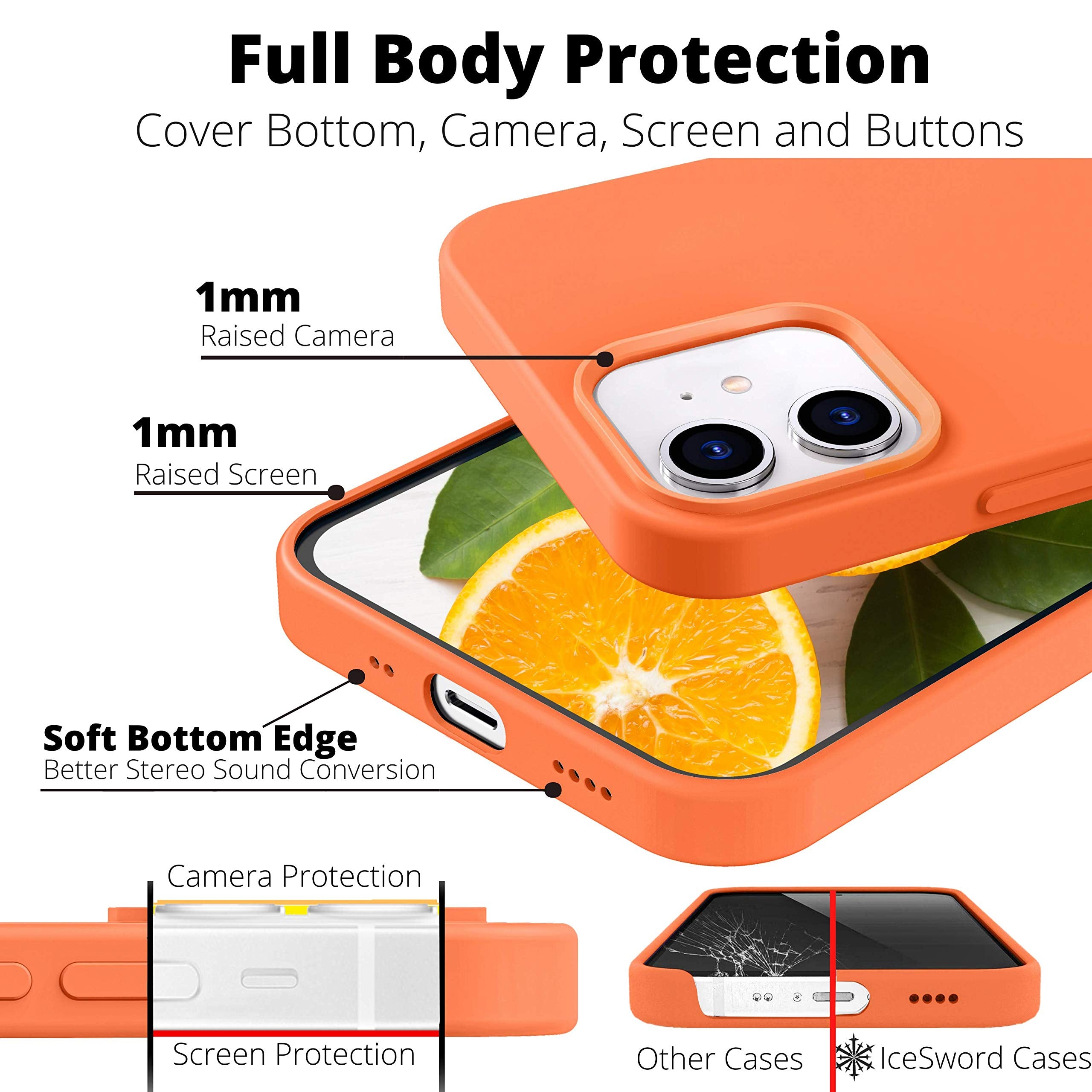 IceSword iPhone 13 Mini Phone Case Slim Gel Shockproof Liquid Silicone Orange 5.4 inch