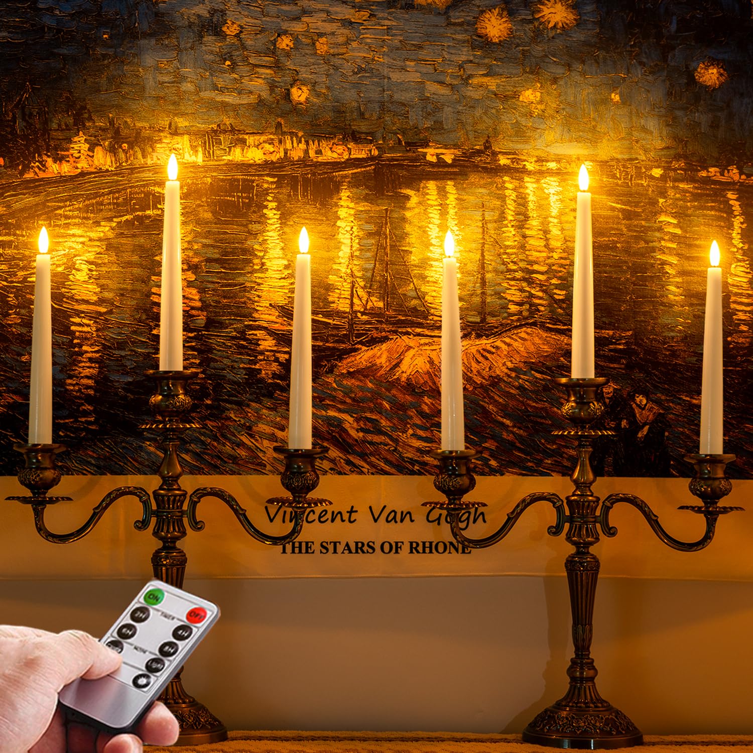 Homemory 3 Pcs Waxy Flameless Taper Candles With Remote, Led Flameless Candlesticks Classic Tall Taper Candles, Flickering Batte