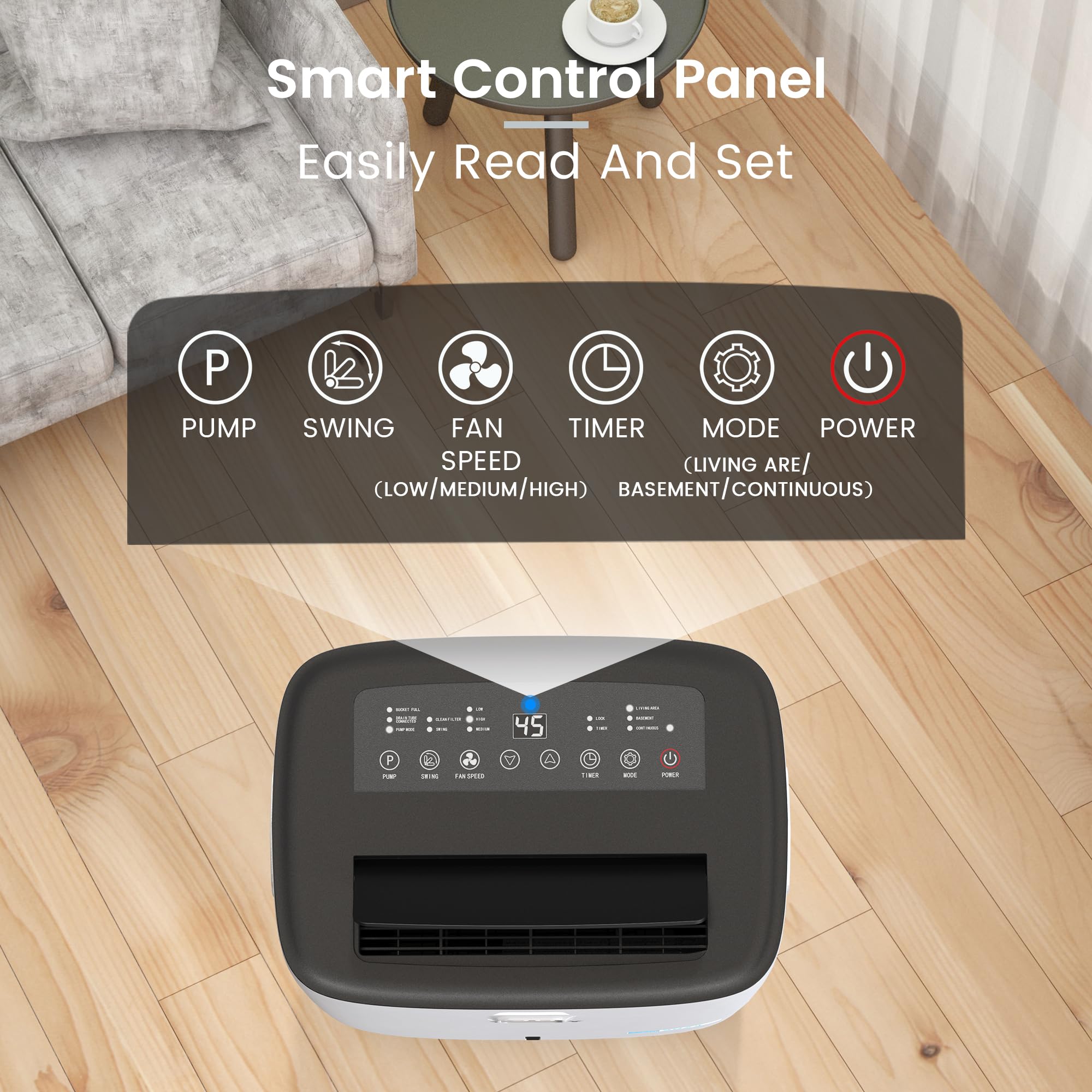 Yaufey 150 Pints Energy Star Dehumidifier With Pump For Home, Basement And Large Room Up To 7000 Sq. Ft., With Drain Hose, Timer