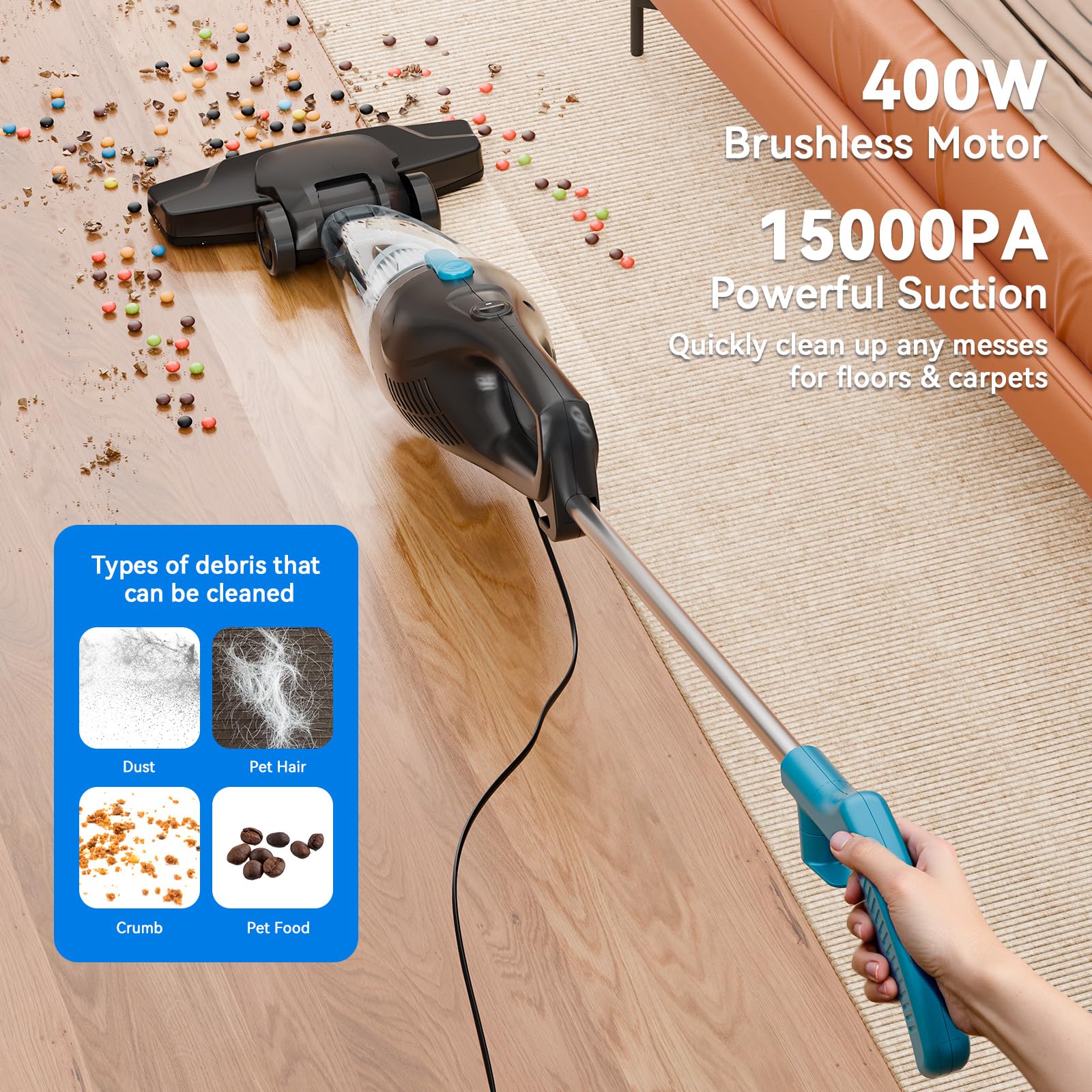 Corded Vacuum Cleaner, 4 In 1 Vacuum Cleaners For Home 15Kpa Power Suction Lightweight Stick Vacuum With Washable Hepa Filter Co