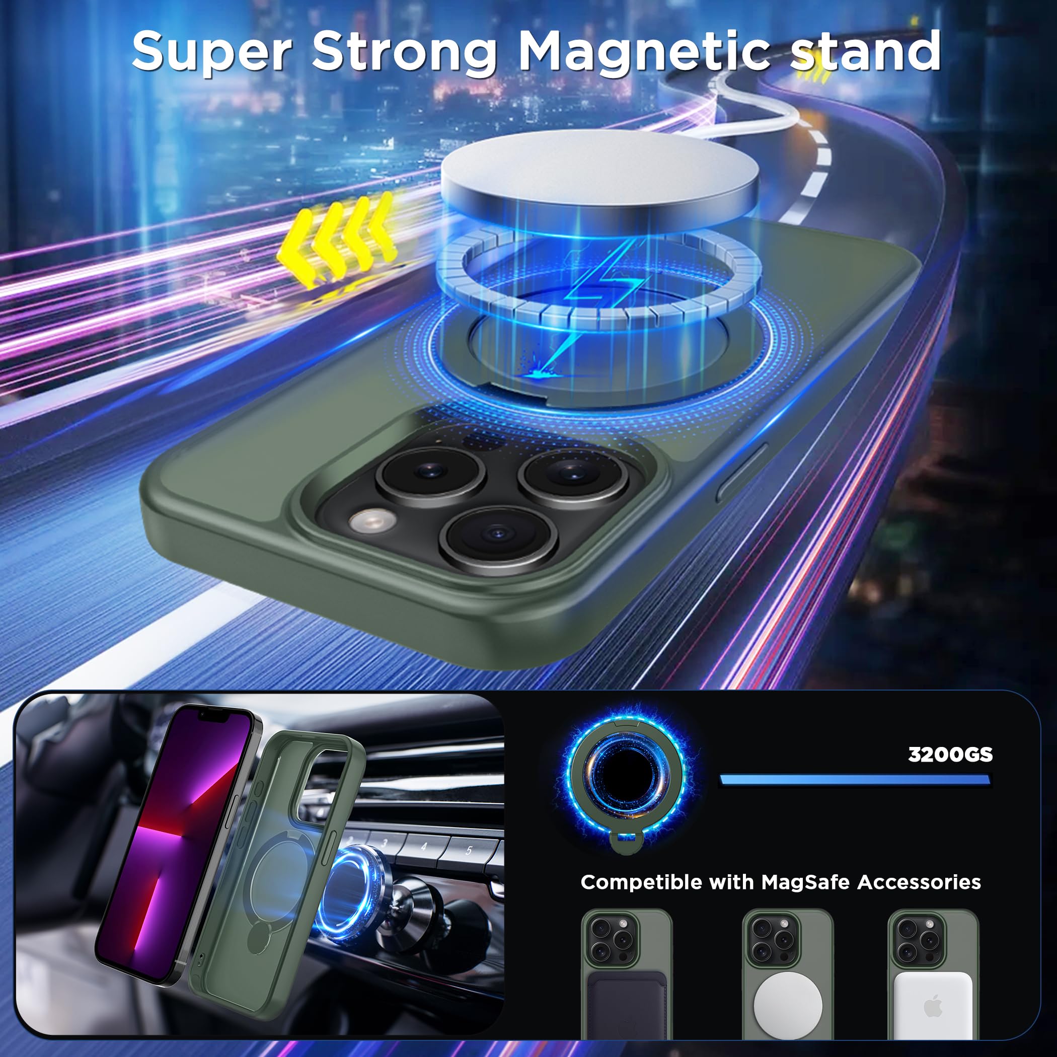 Cacoe Magnetic Case For Iphone 13 Pro 6.1 Inch With 360 Rotatable Ring Stand, Compatible With Magsafe Car Phone Mount, Cases Cov