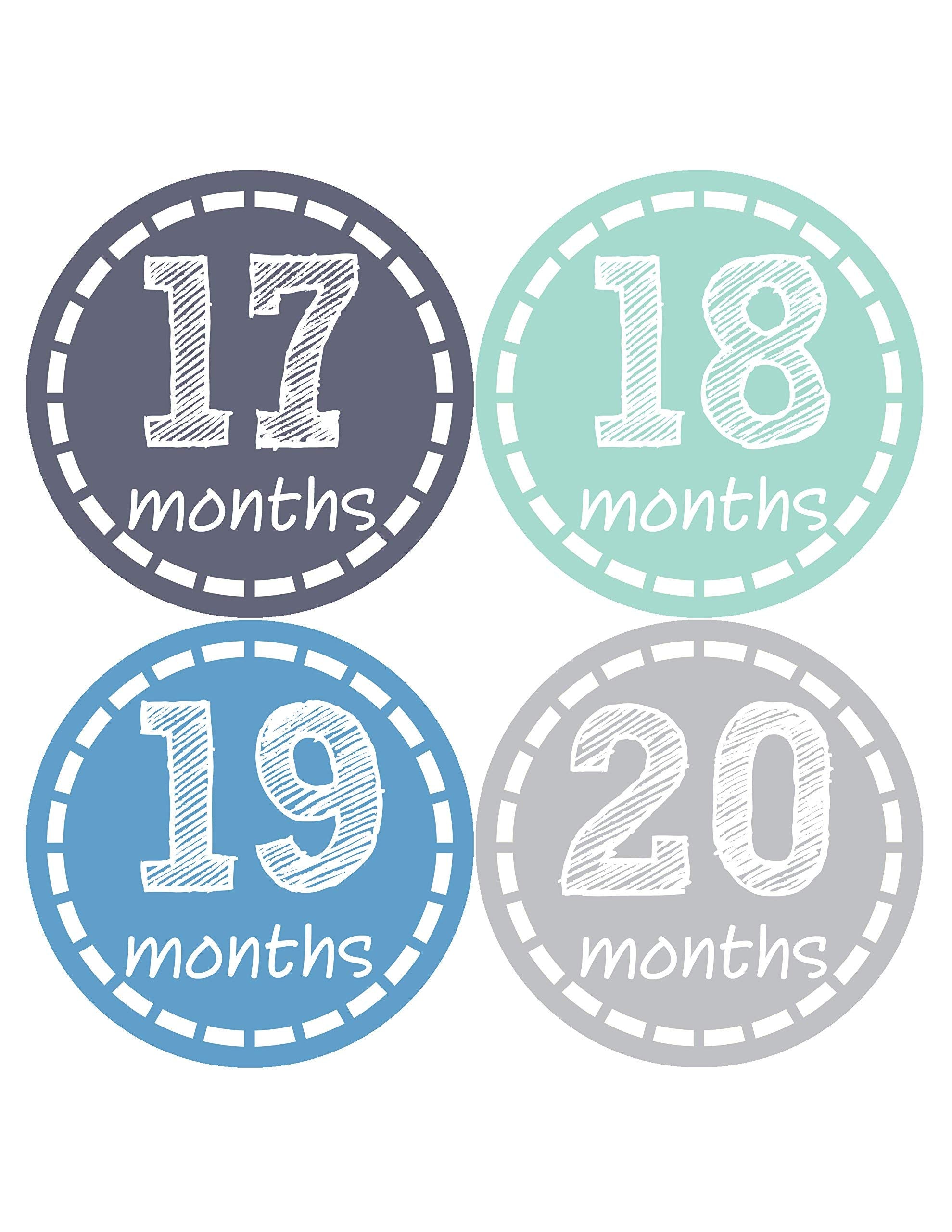 Months In Motion Baby Monthly Stickers   Style 115 (Months 13 24), Blue, Paper, 12 Stickers