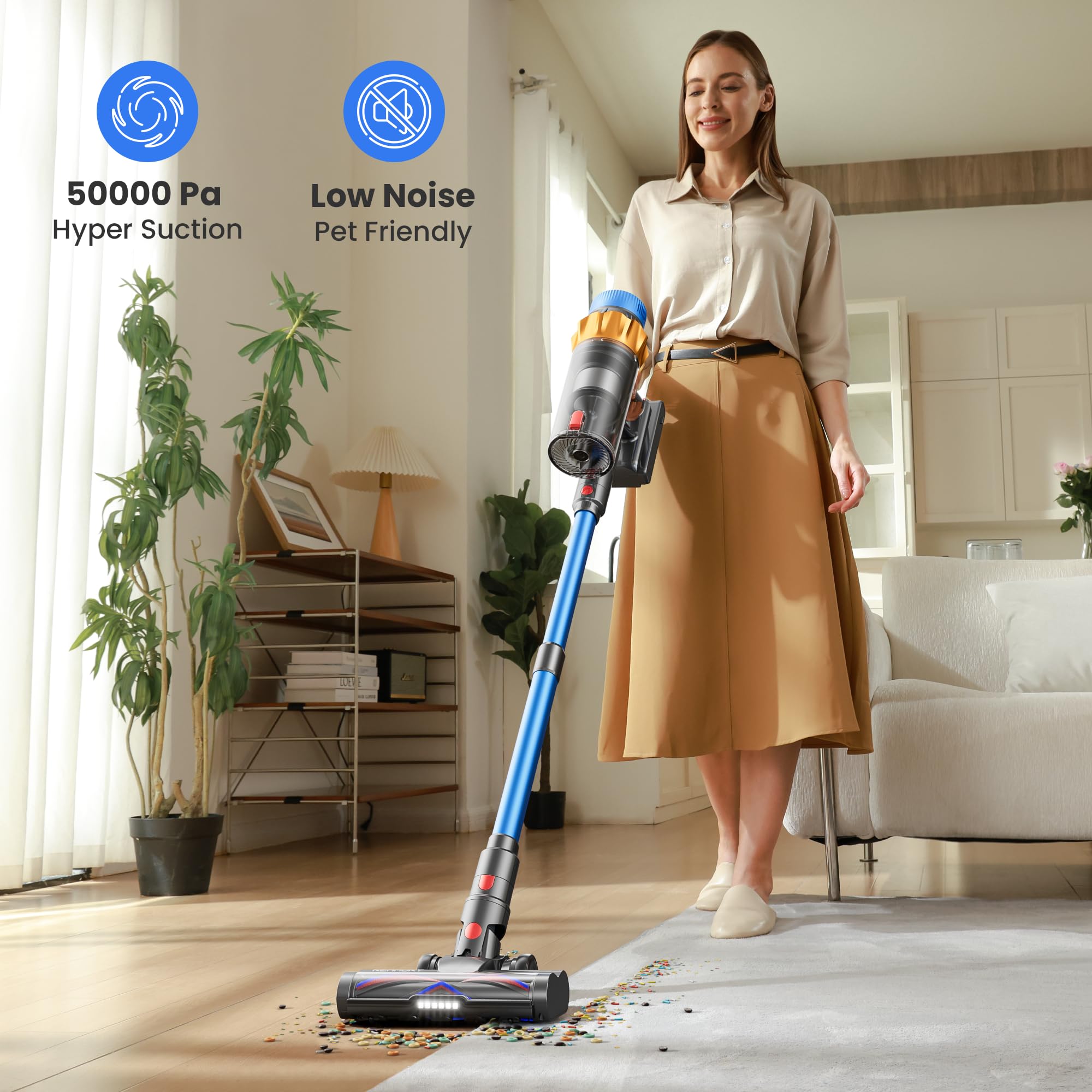 Cordless Vacuum Cleaner, 600W 50Kpa 70Mins Vacuum Cleaners For Home, Self-Standing Stick Vacuum With Aromatherapy, Anti-Tangle B