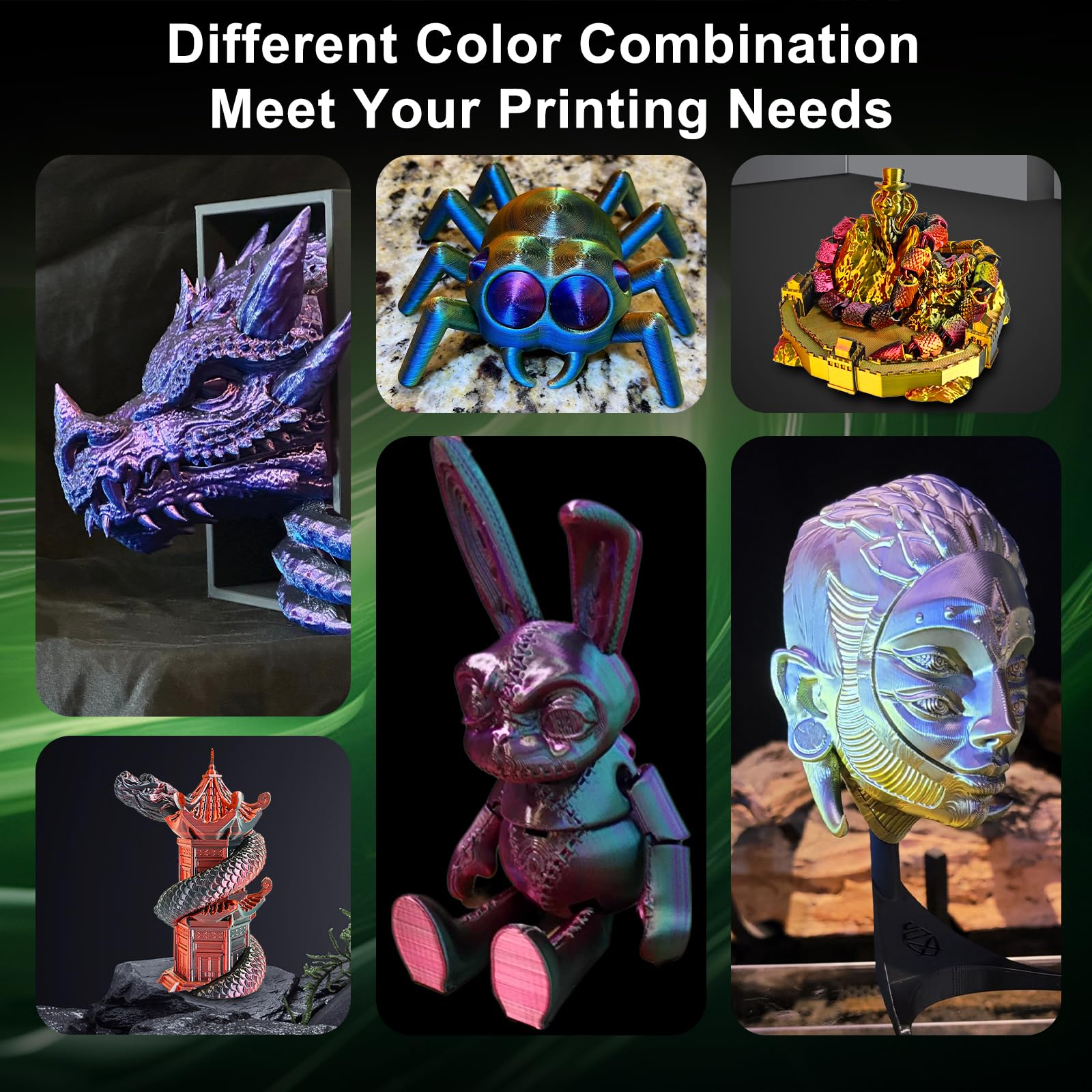 Eryone Silk Tri Color Coextrusion Pla Filament,3D Printer 1.75Mm,+/ 0.03Mm, Triple Color Filament 1Kg(2.2Lbs), Silk Red Gold Bla