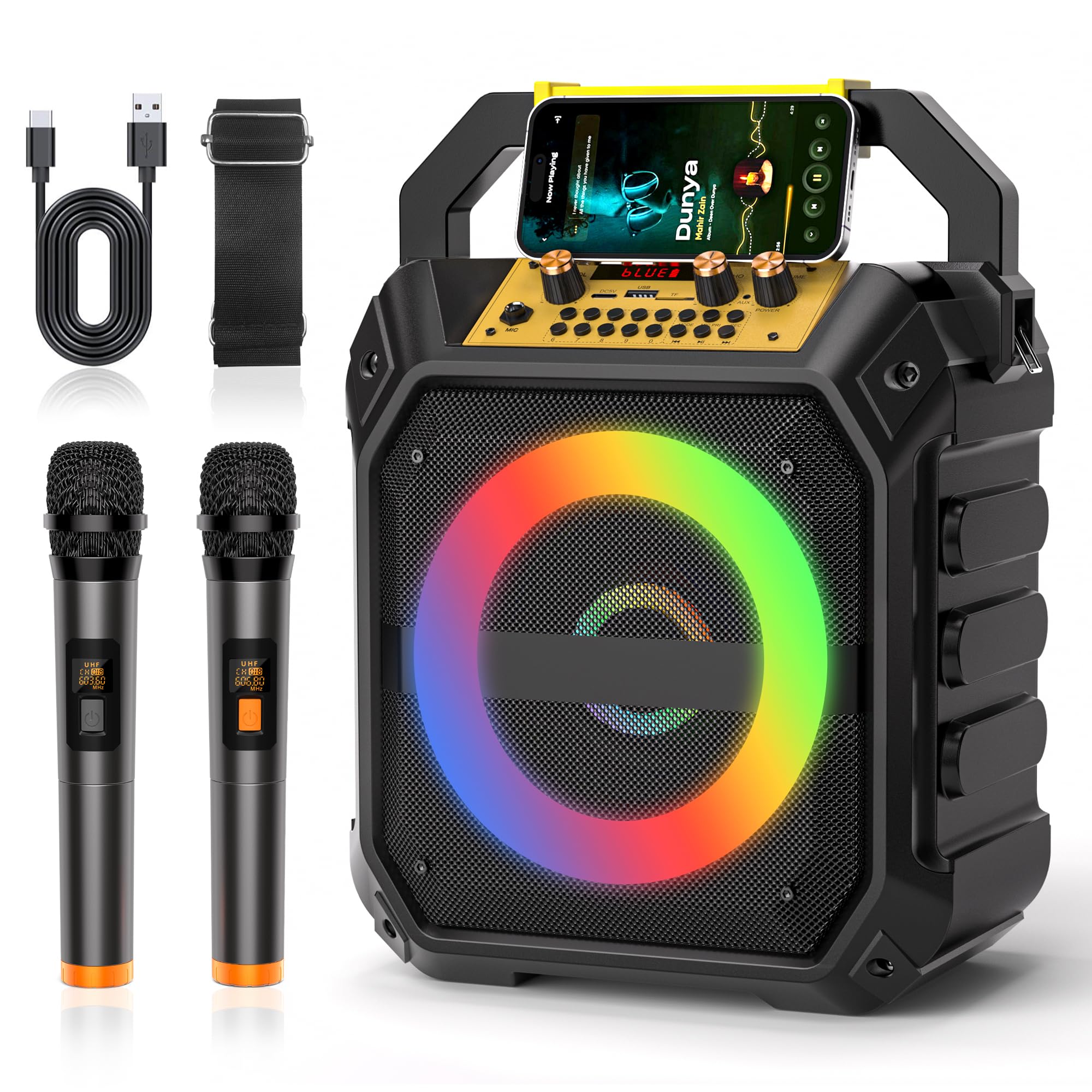 VICTRESS Karaoke Machine with 2 Wireless Microphones, Portable Bluetooth Speaker for Adults & Kids with Strobe Lights,Karaoke Sp