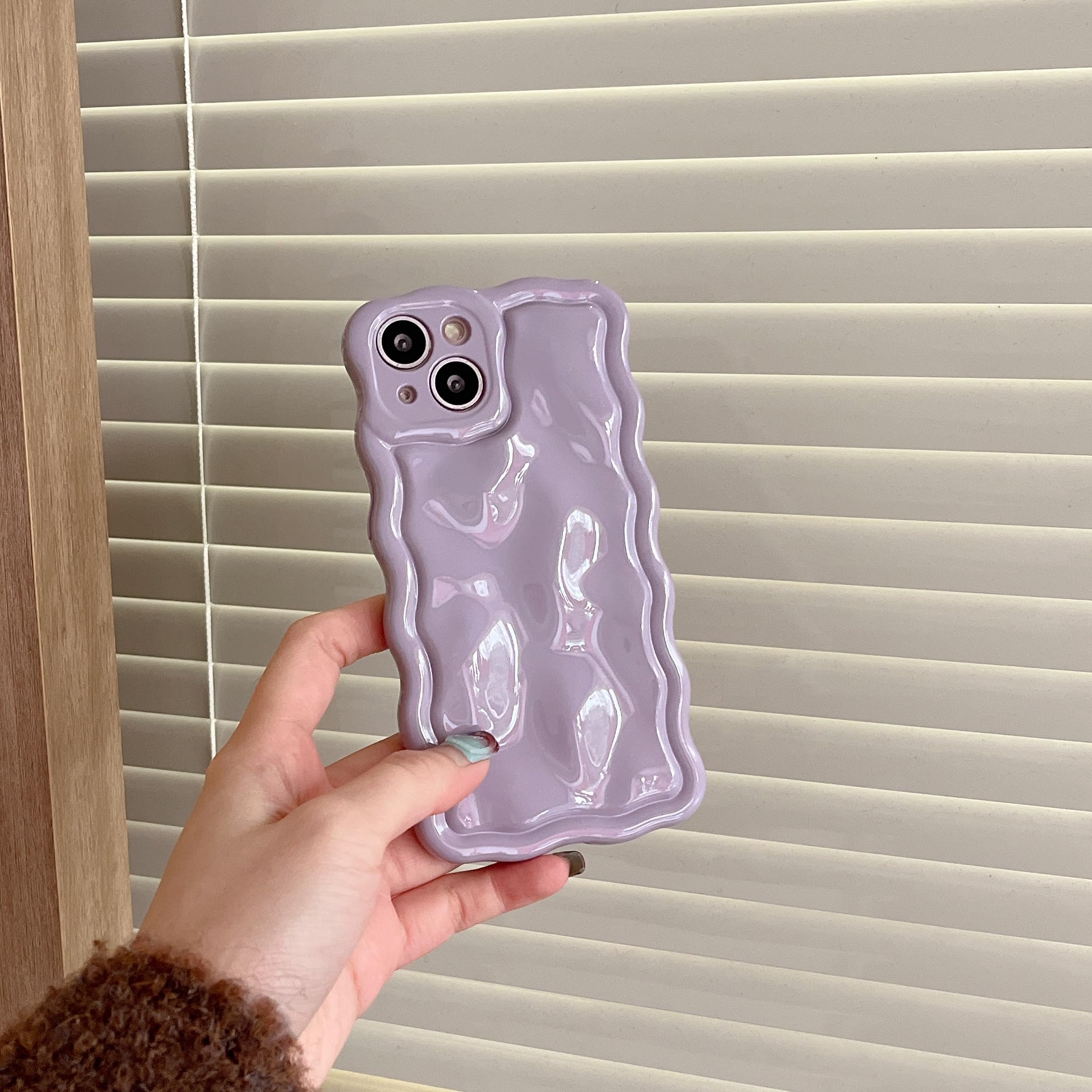 Fabspark Case For Iphone 15 Plus,Cute 3D Solid Color Meteorite Bubble Water Ripple Curly Wavy Frame Case,Soft Tpu Shockproof Cas