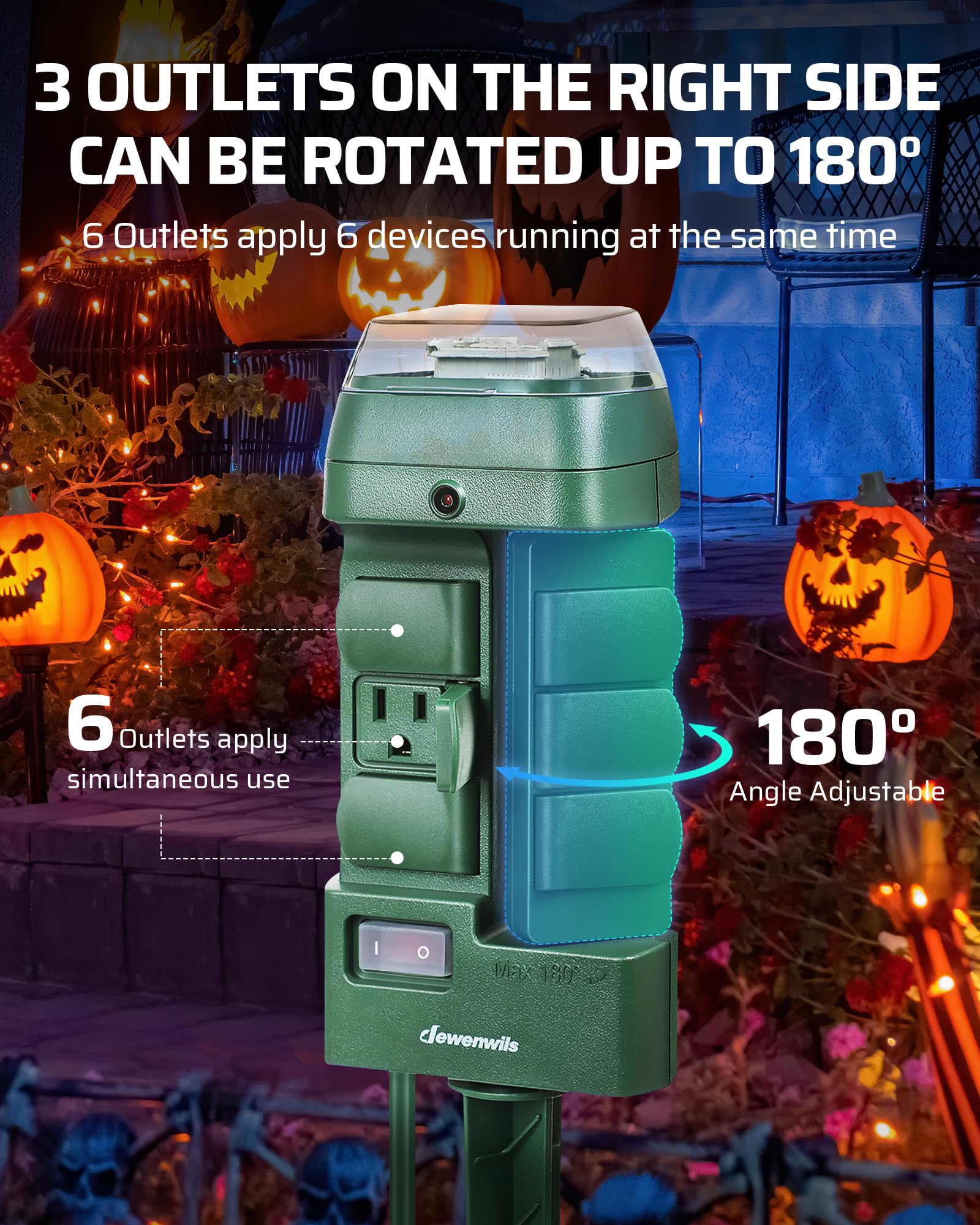 Dewenwils Outdoor Mechanical Power Stake Timer, Waterproof, 6 Grounded Outlets(3 180Rotatable), 6Ft Cord, Yard Stake Outdoor Tim