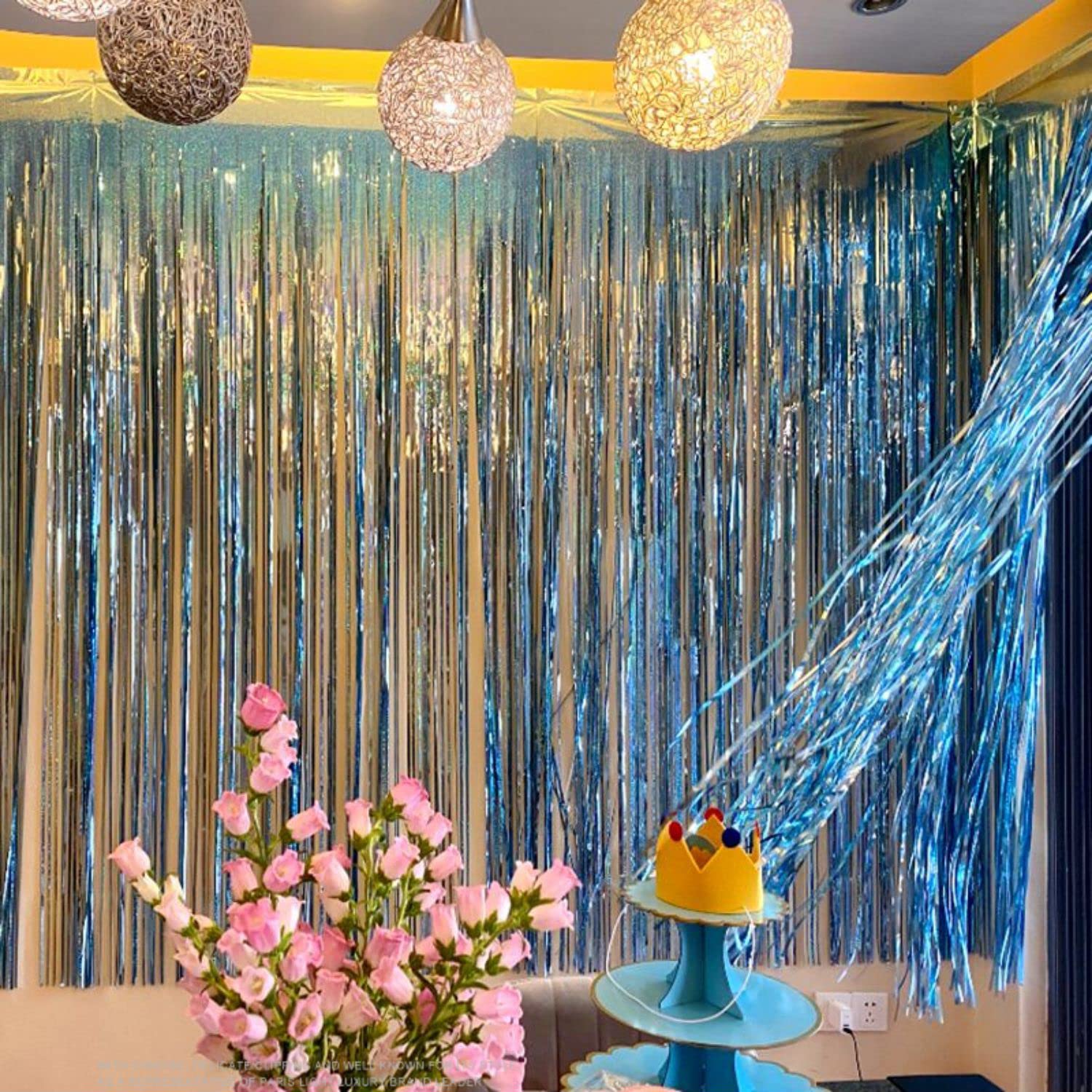 3 Pack Backdrop Curtains, Fringe Streamers Tinsel Backdrop, Birthday Decorations, Disco Party Decor (3.3 X 6.6, Blue)