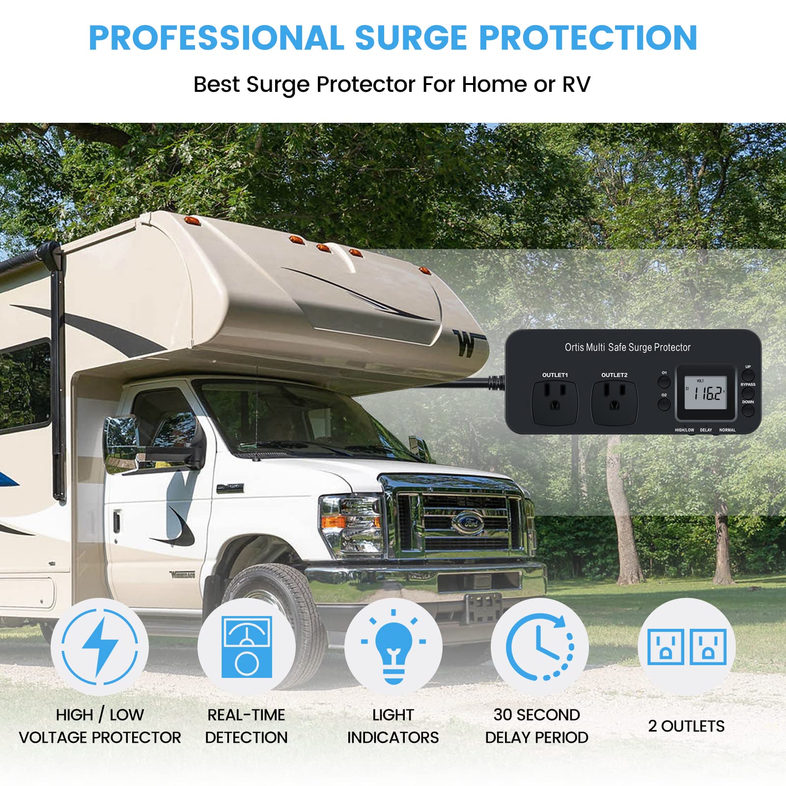 Ortis Double Outlet Rv Appliance Surge Protector (Black)