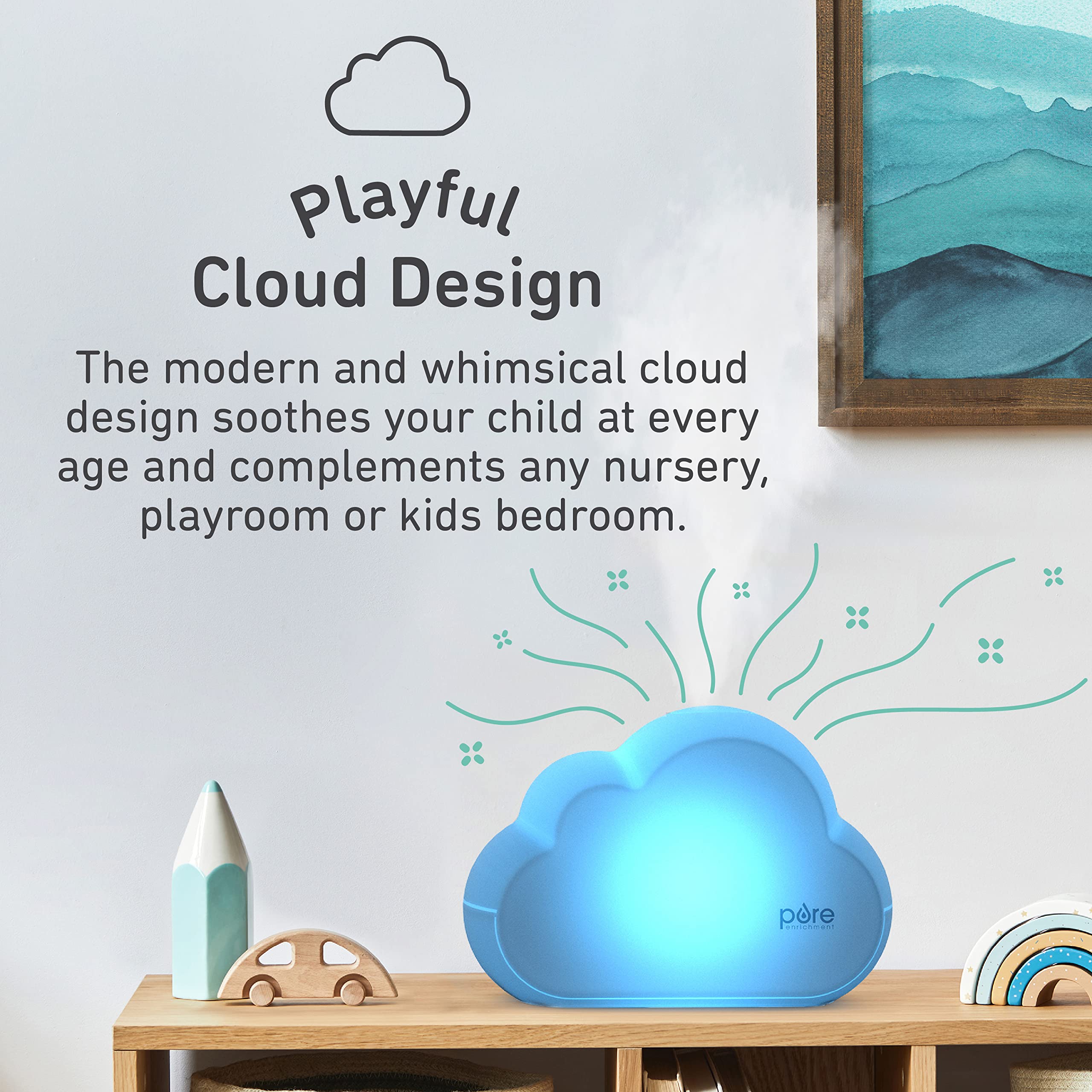 Pure Enrichment    Purebaby    Cloud Ultrasonic Cool Mist Humidifier   Quiet Variable Mist For Up To 24 Hrs, Color Night Light,