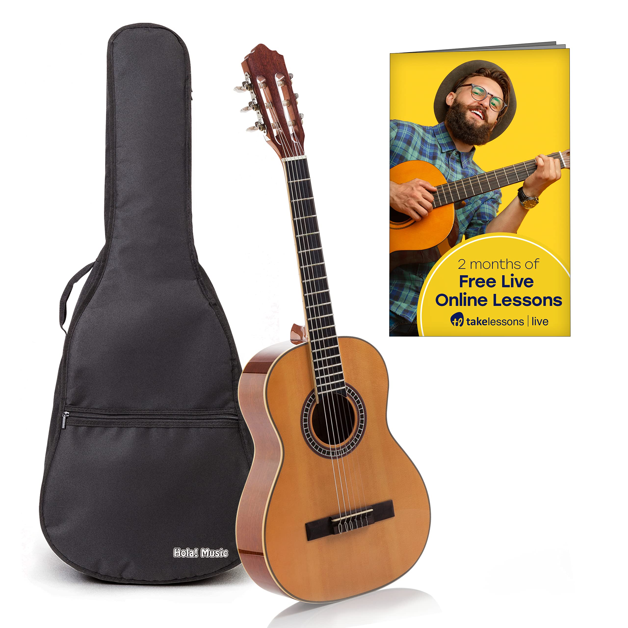 Classical Guitar With Soft Nylon Strings By Hola! Music, Half 1/2 Size 34 Inch For Junior Kids Model Hg 34Gls, Natural Gloss Fin
