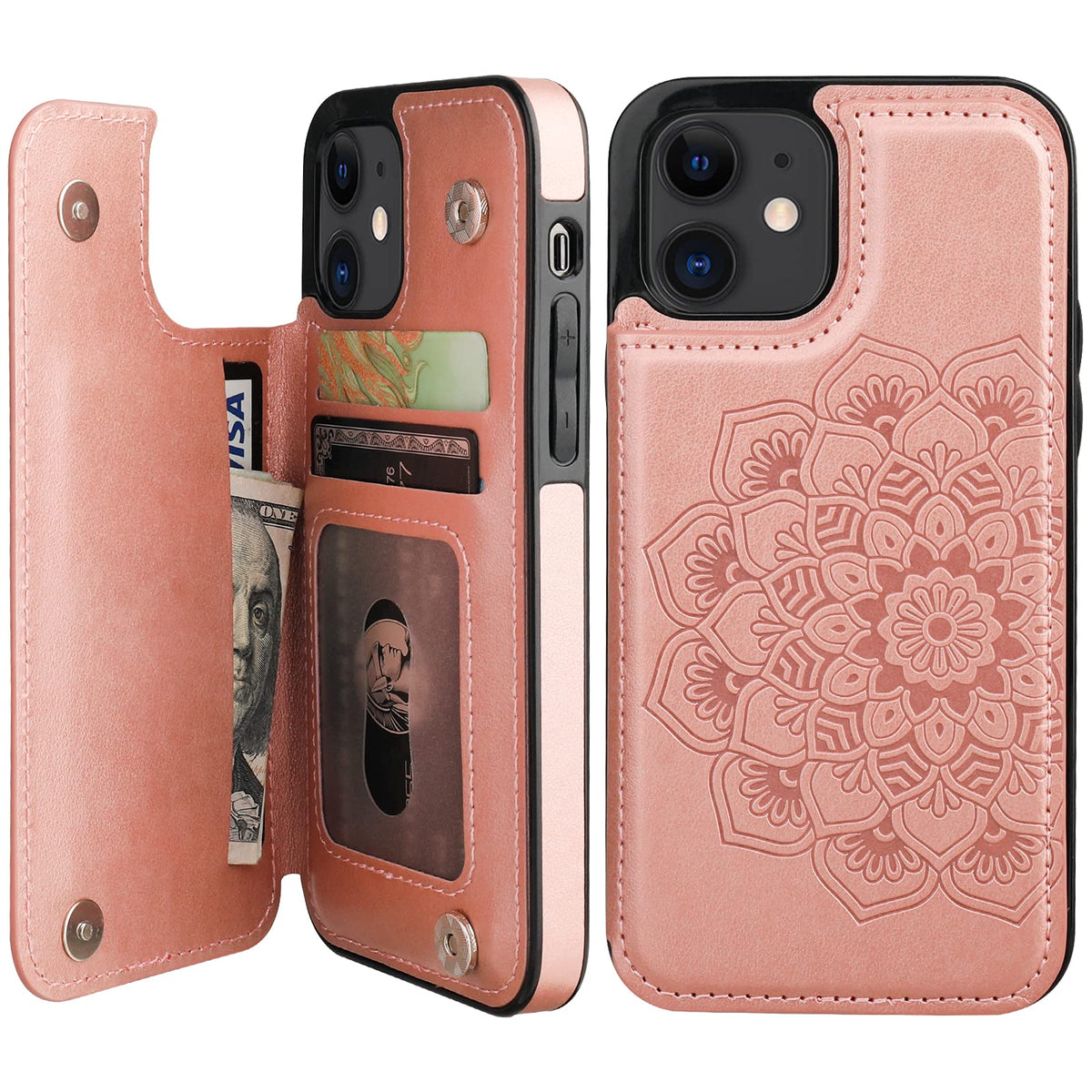 Vaburs Compatible With Iphone 12/ 12 Pro Case Wallet With Card Holder,Embossed Mandala Pattern Flower Pu Leather Double Magnetic