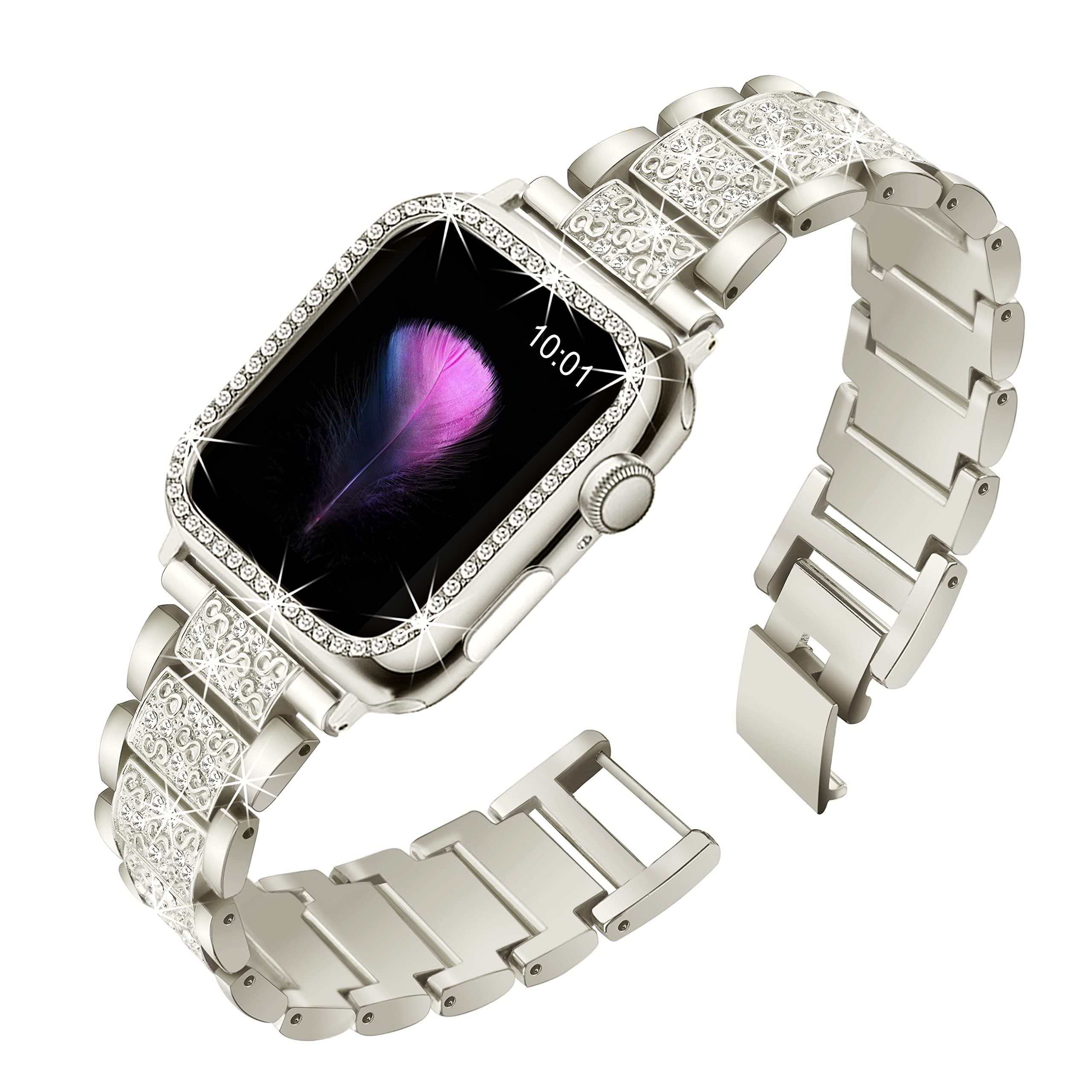 Mesime Compatible For Apple Watch Band With Screen Protector Case, Jewelry Replacement Bands 46Mm 45Mm 44Mm 42Mm 41Mm 40 Mm 38Mm