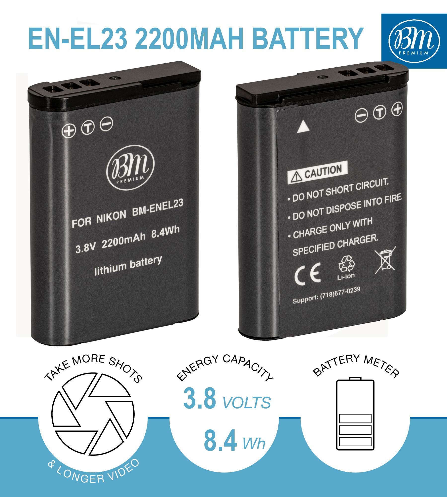 Bm Premium 2 Pack Of En El23 Batteries And Battery Charger For Nikon Coolpix B700, P900, P600, P610, S810C Digital Camera