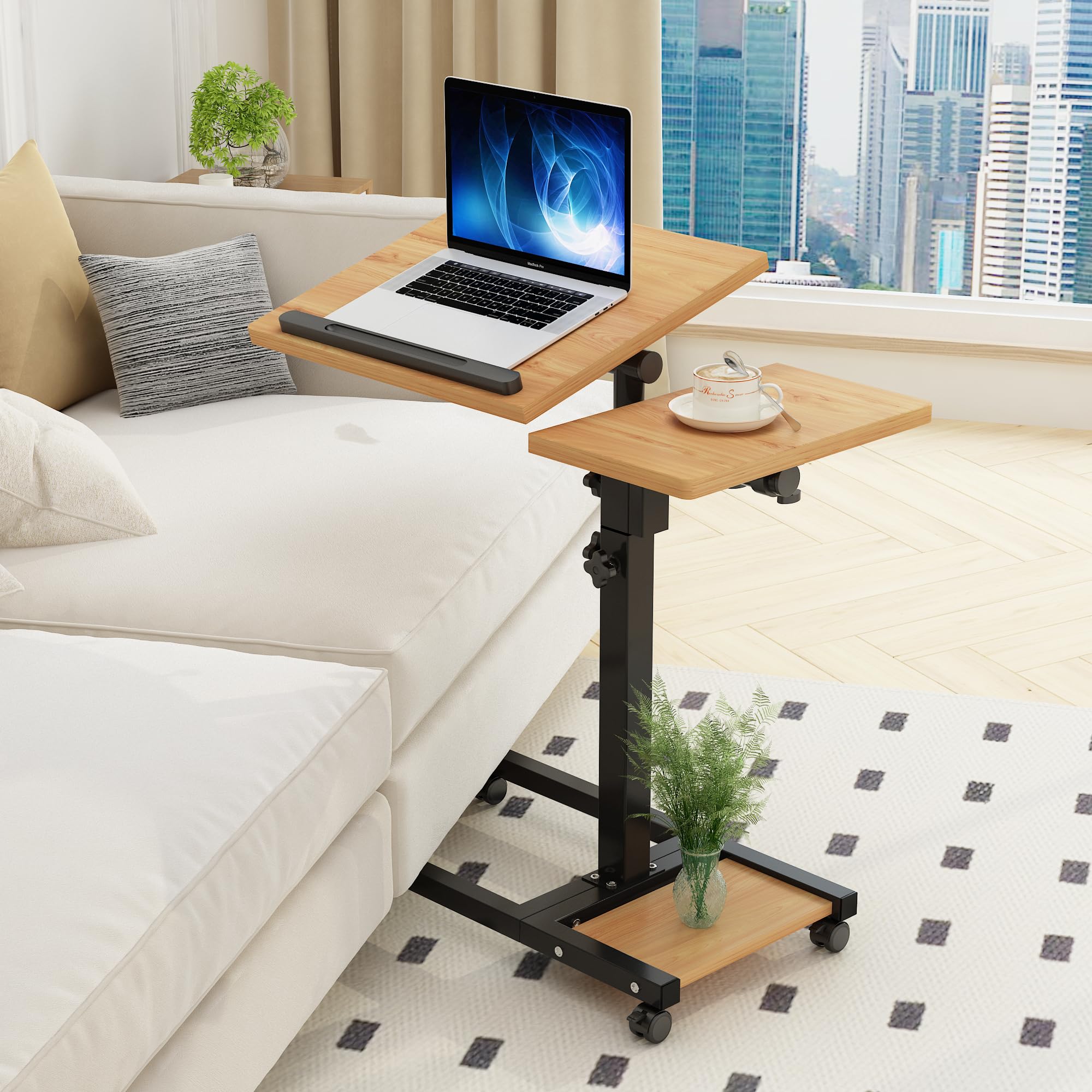 Tigerdad Mobile Adjustable Height Laptop Stand Pc Computer Portable Notebook Swivel Laptop Desk Rolling Table Desk Cart Tiltable