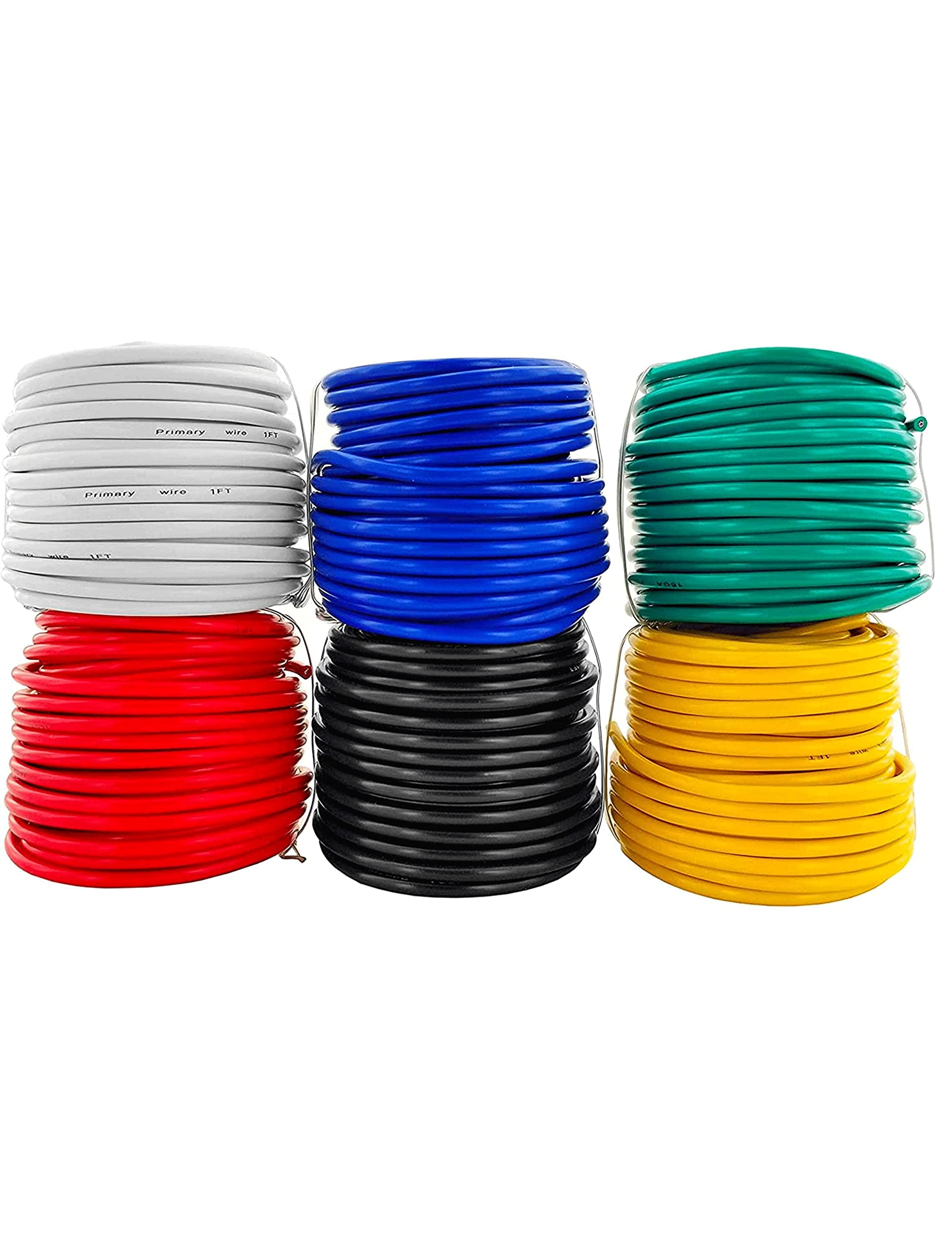 Gs Power 18 Awg (American Wire Gauge) Ofc Pure Copper Automotive Primary Wire 6 Roll Color Combo (50 Feet Roll, 300 Ft Total) Fo