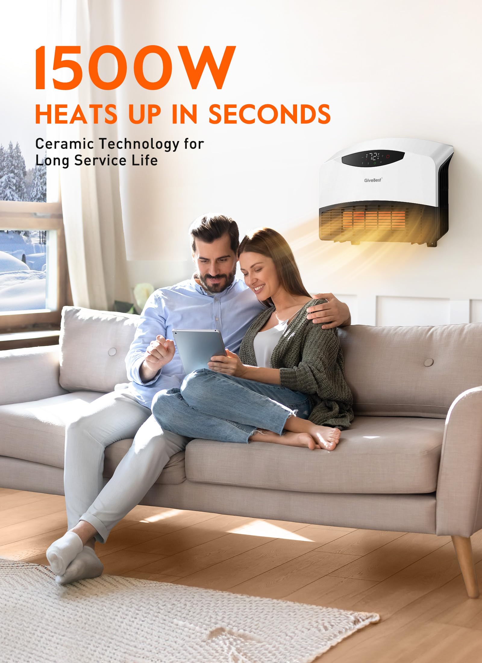 Givebest Electric Wall Heater With Wifi And Remote Control, Floor Or Wall Mounted Heater, Large Room Coverage, 3 Heating Modes,