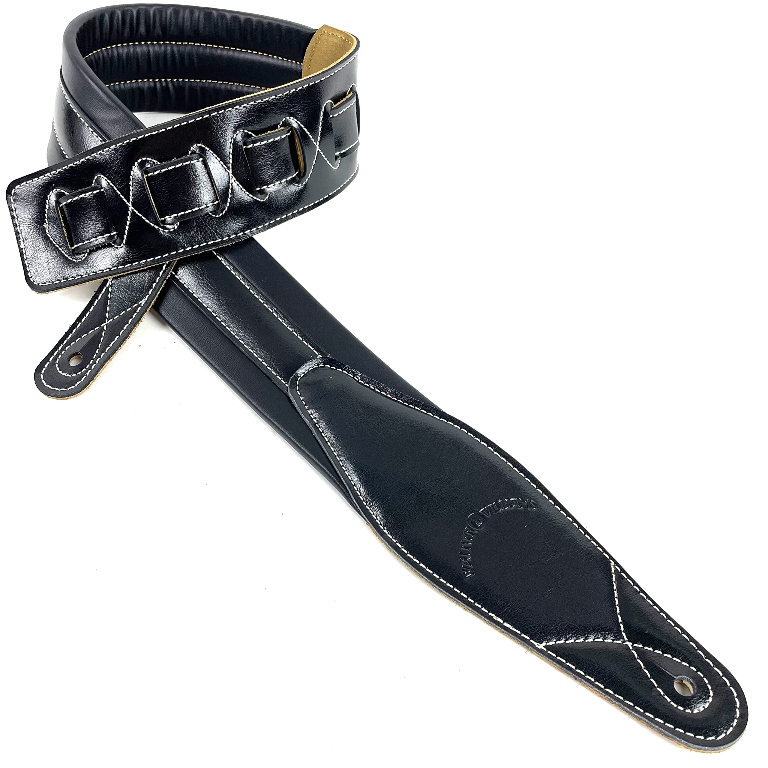Walker & C21 Williams Black Padded Leather Strap for Guitar or Bass 2.75 Wide
