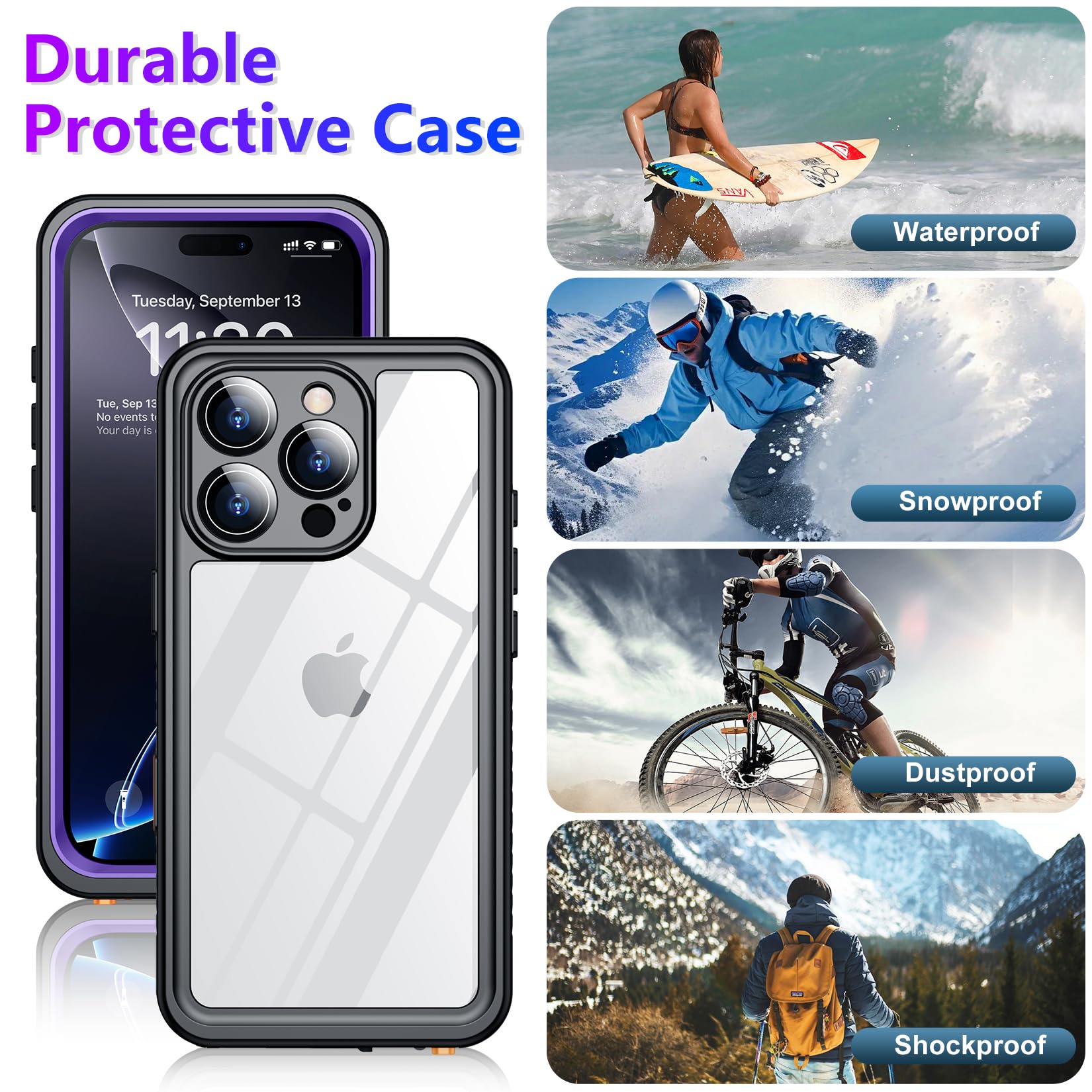 Temdan Compatible With Iphone 16 Pro Case Waterproof, Built In Screen & Camera Protector Ip68 Underwater Full Body 16Ft Military