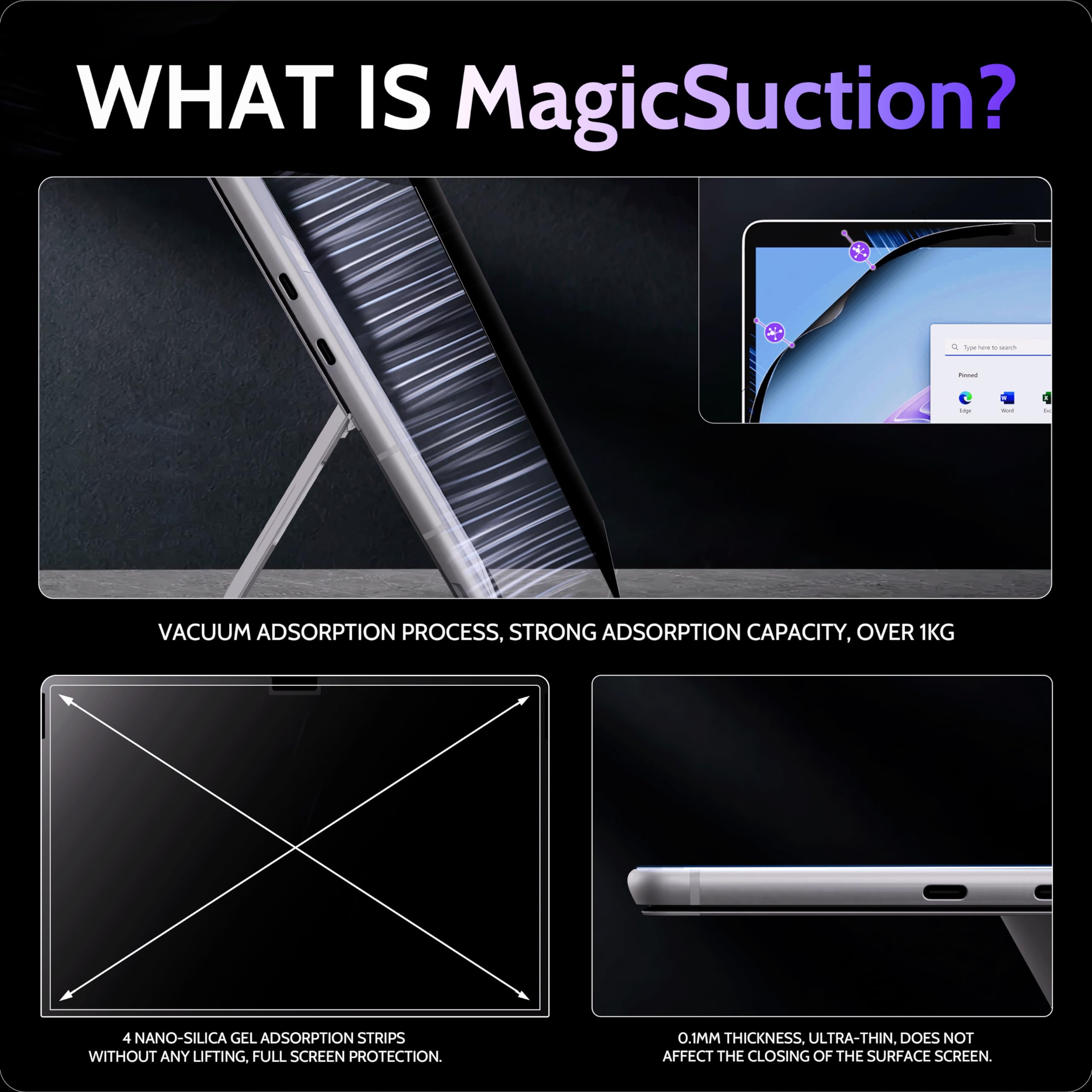 Peslv Privacy Screen For 12.3 Inch Surface Pro 7+/7/6/5/4/3, Magicsuction Removable Anti Spy Black Protector, Glare Blue Light F