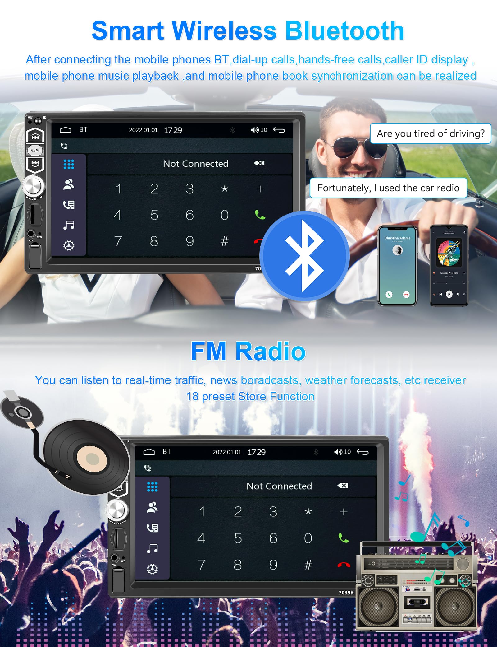 Single Din Car Stereo Radio With Apple Carplay Android Auto Bluetooth 5.1, Podofo 7 Inch Hd Ips Touchscreen Car Radio Audio Support Fm Radio Mirror Link Swc Usb/Tf/Aux In Ports+Backup Camera