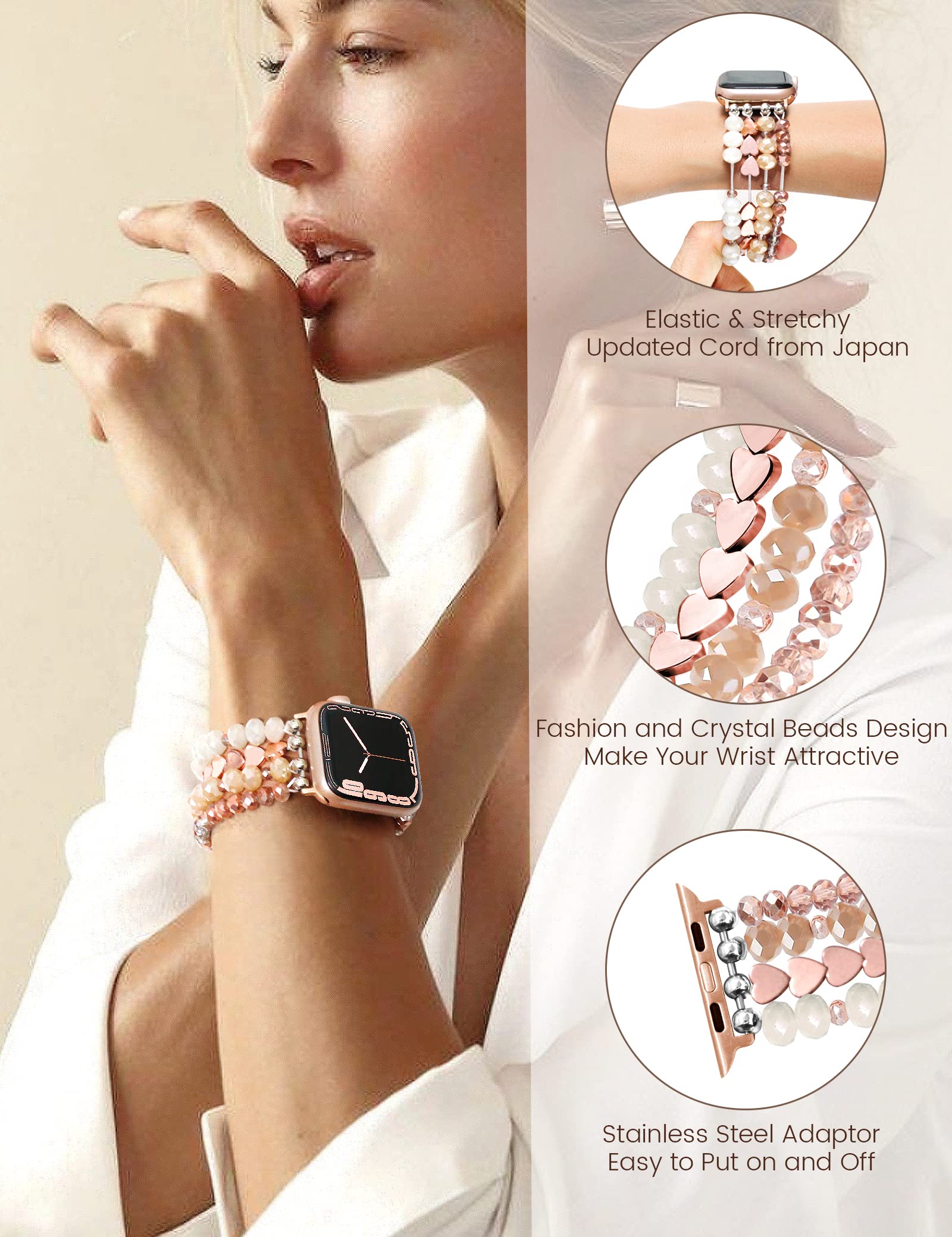 Jr.Dm Beaded Bracelet Compatible With Apple Watch Band 40Mm 38Mm 41Mm Series 9/8/7/Se/6/5/4/3/2/1 Women Girls Dressy Fancy Handm
