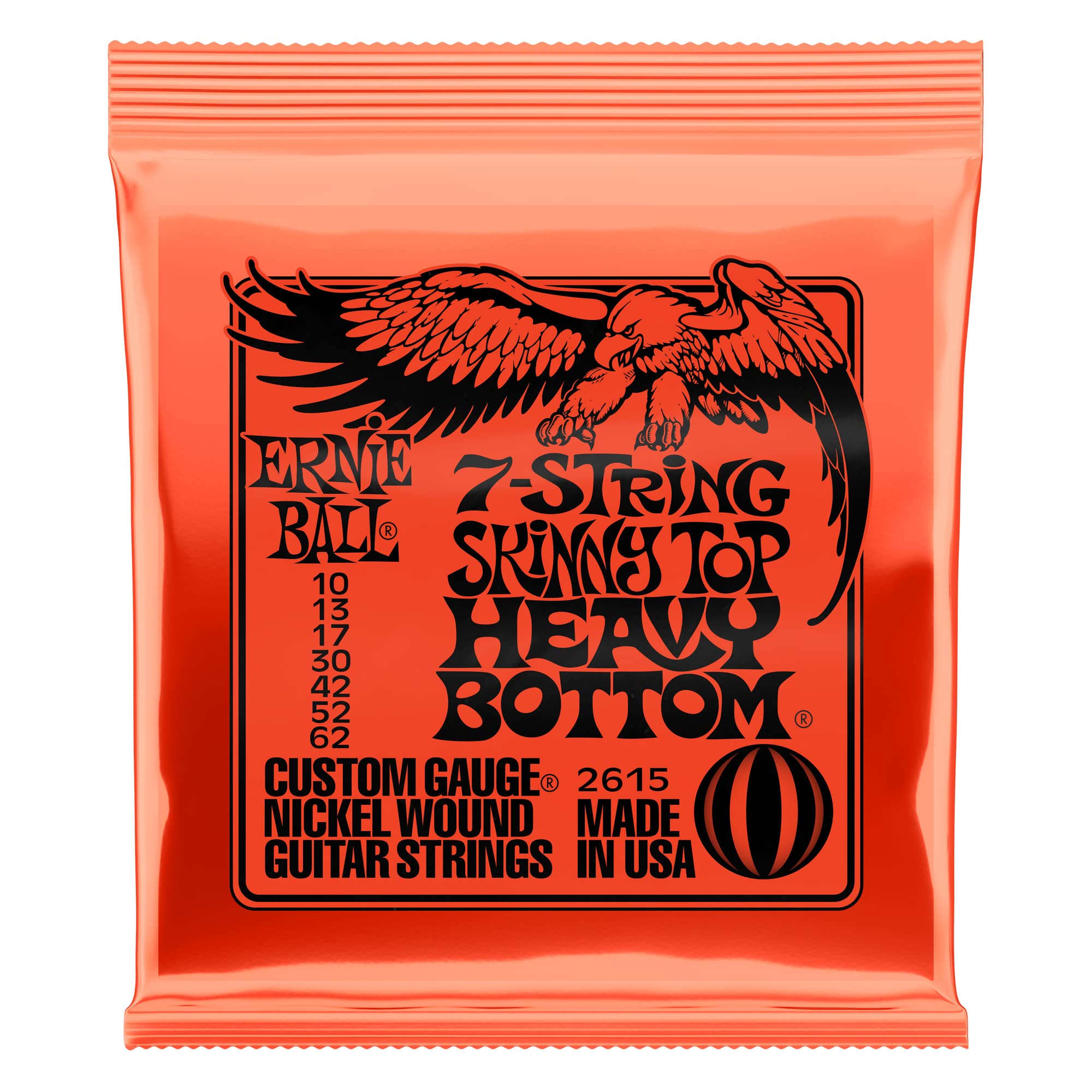 Ernie Ball 7 String Skinny Top Heavy Bottom Slinky Nickel Wound Electric Guitar Strings, 10 62 Gauge (P02615)