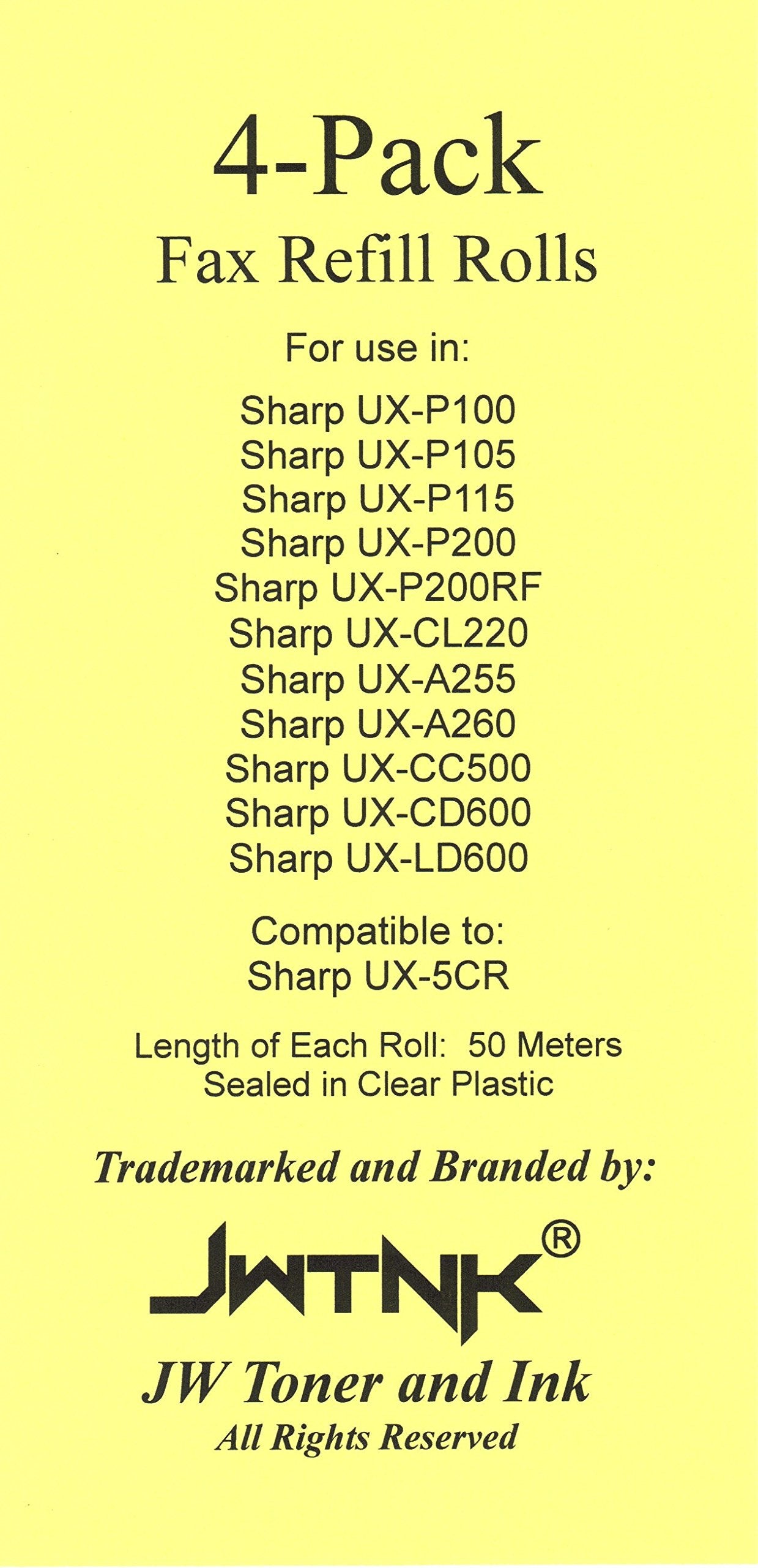 4 Pack Of Ux 5Cr Fax Film Ribbon Refill Rolls Compatible With Sharp Fax Ux P100 Ux P105 Ux P115 Ux P200 Ux P200Rf Ux Cl220 Ux 25