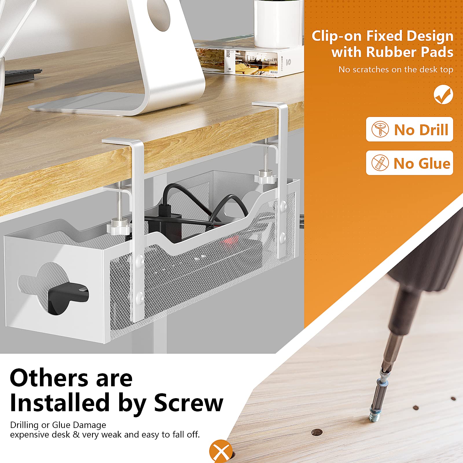 Cable Management Under Desk 15.75''  No Damage To Desk, Standing Desk Cable Organizer, Quszmd Under Desk Cord Organizer, Under D