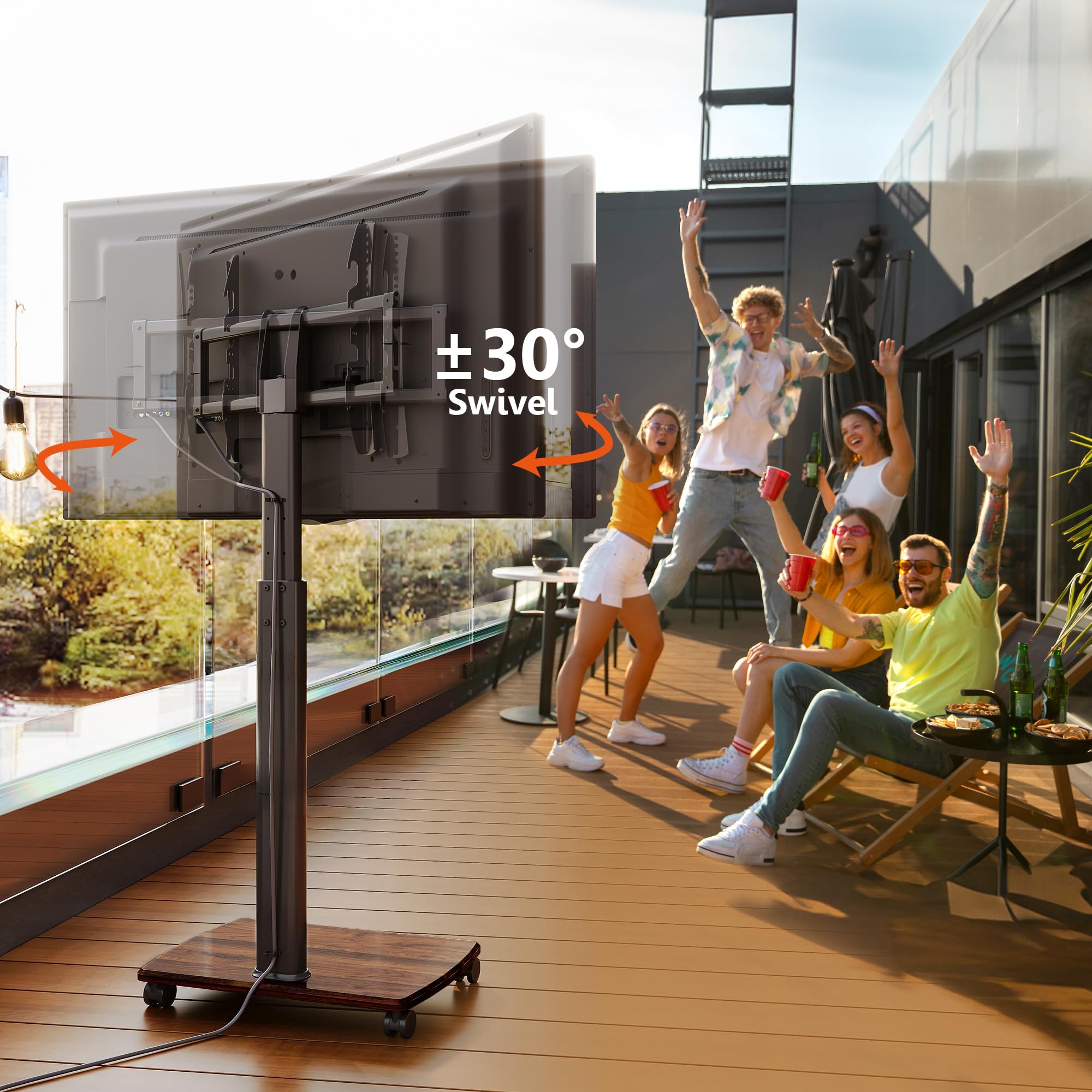 Fitueyes Rolling Tv Stand For 32 To 65 70 Inch Tvs, Portable Mobile Tv Cart On Wheels, Tall Universal Floor Stands With Swivel M