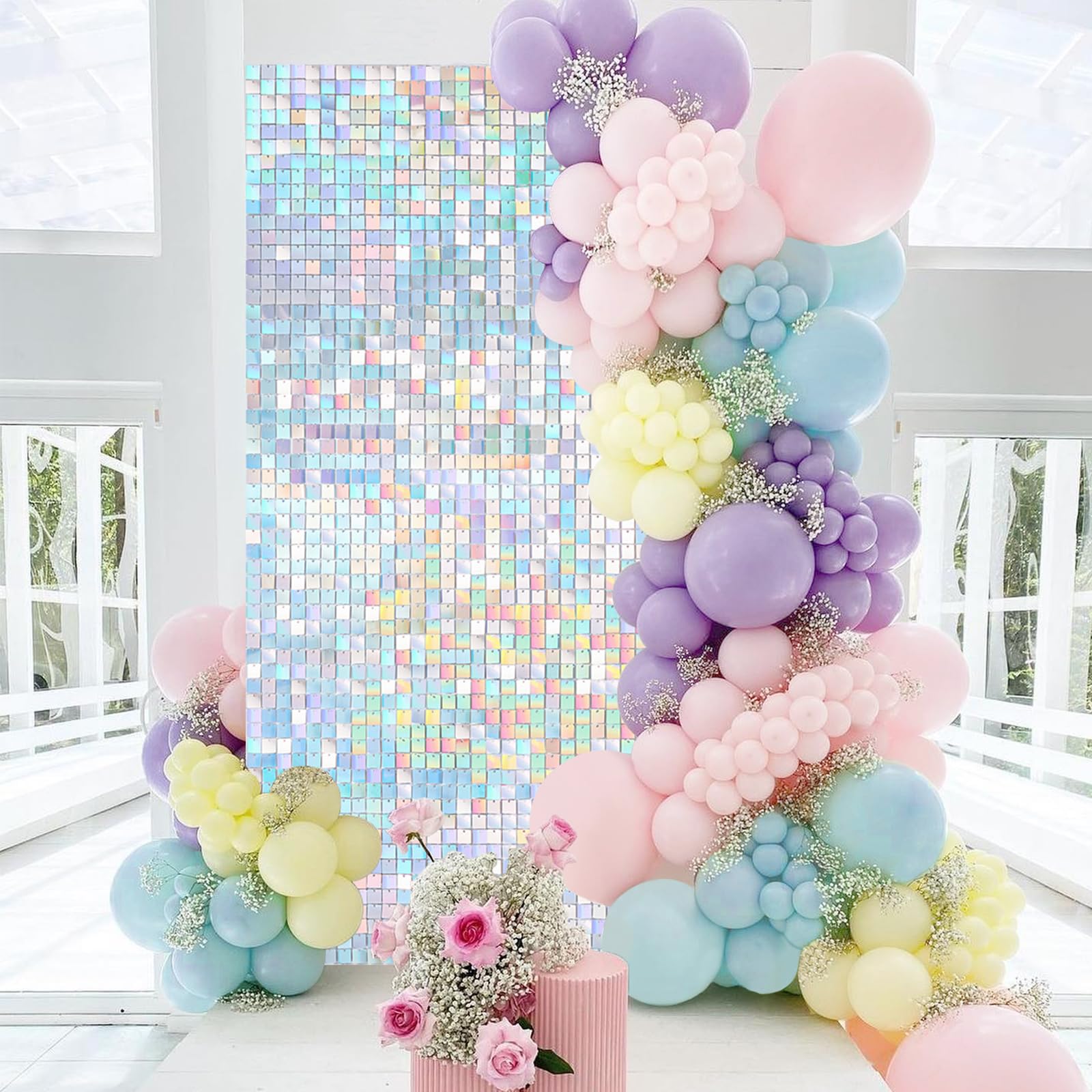 Rainbow Silver Shimmer Wall Backdrop Sparkle Wall Backdrop 3Ftx4Ft Wedding Backdrop For Bridal Shower Birthday Anniversary Decor