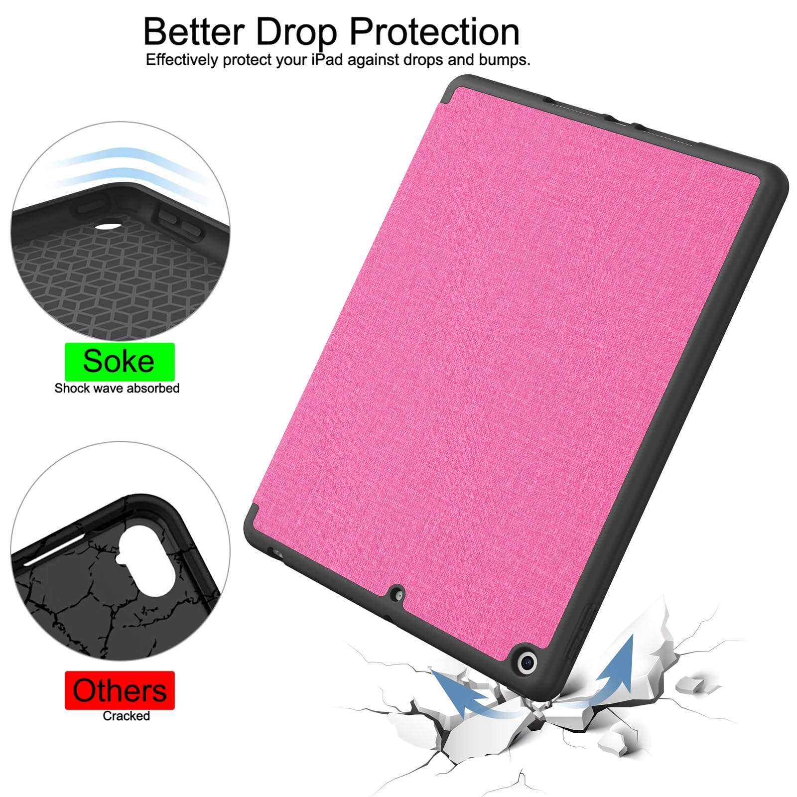 Soke For Ipad 10.2 Case With Pencil Holder For Ipad 9Th Generation 2021/8Th Gen 2020/7Th Gen 2019 Premium Shockproof Case With Soft Tpu Back Cover & Auto Sleep/Wake For Ipad 10.2 Inch,B Hotpink