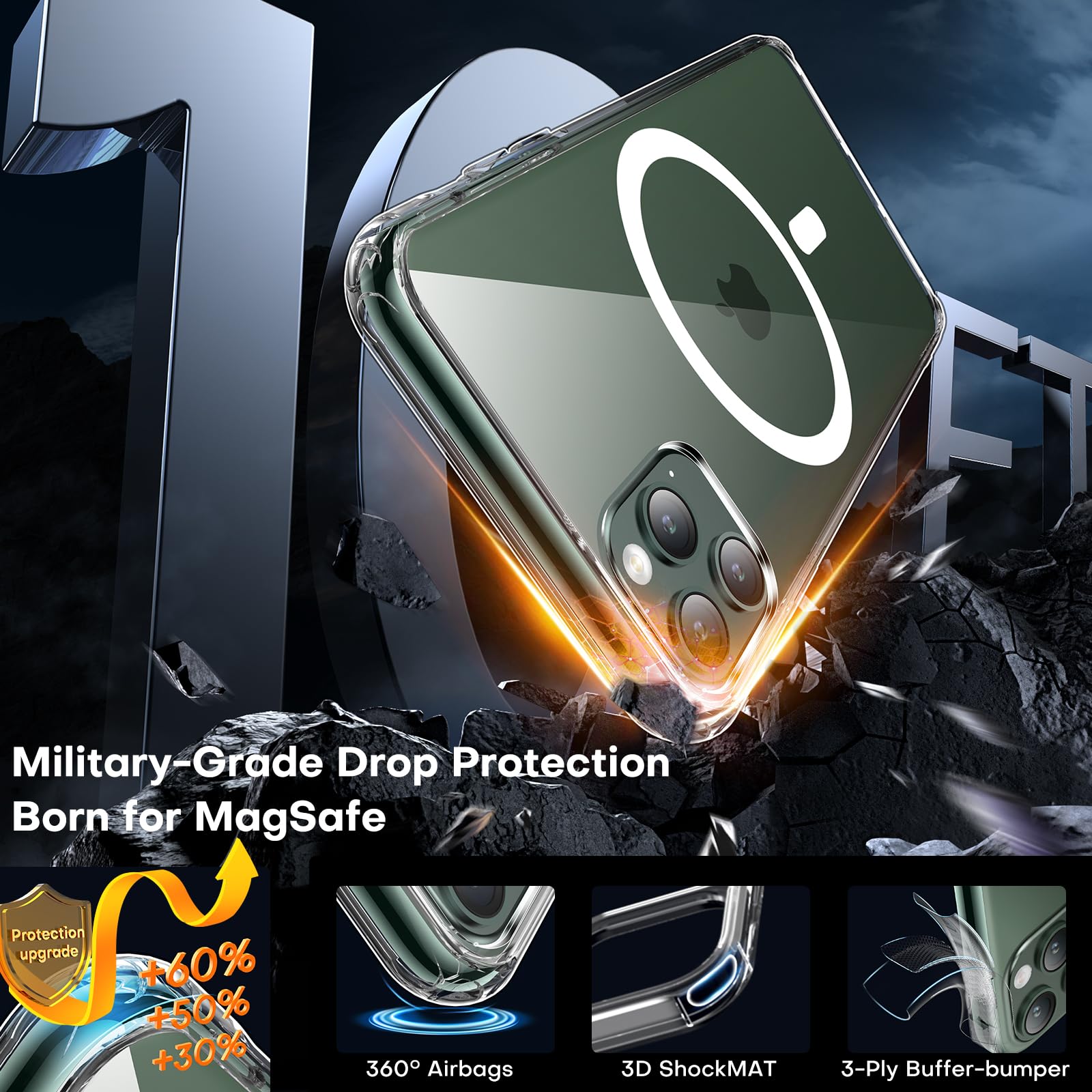 Tauri For Iphone 11 Pro Max Case Clear, [Compatible With Magsafe] With 2X Hd Screen Protector, [Military Grade Drop Protection]