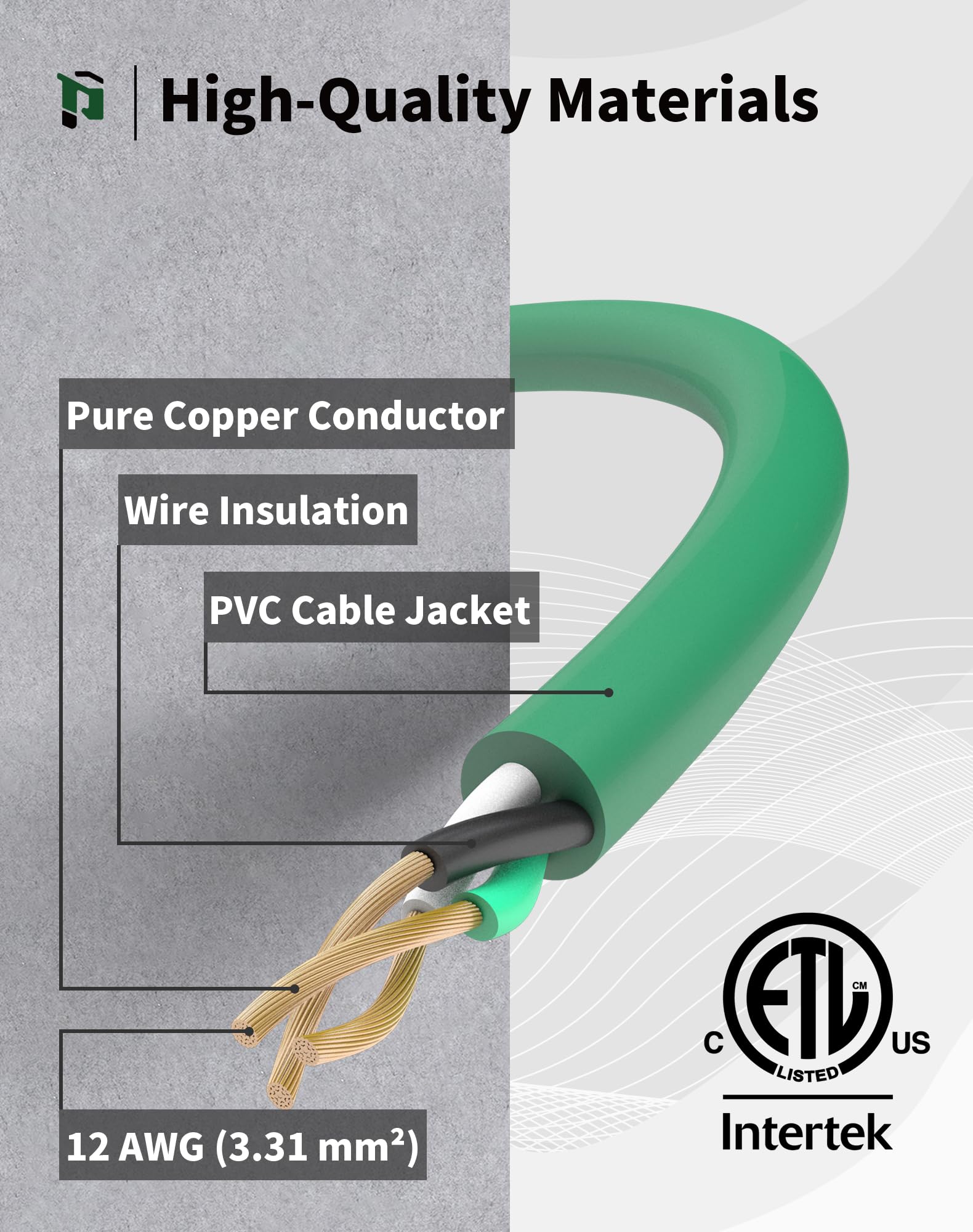 50Ft 12/3 Outdoor Extension Cord With 3 Outlets, Heavy Duty 12 Gauge 3 Prong Extension Cord Waterproof With Lighted End, 15A 12A