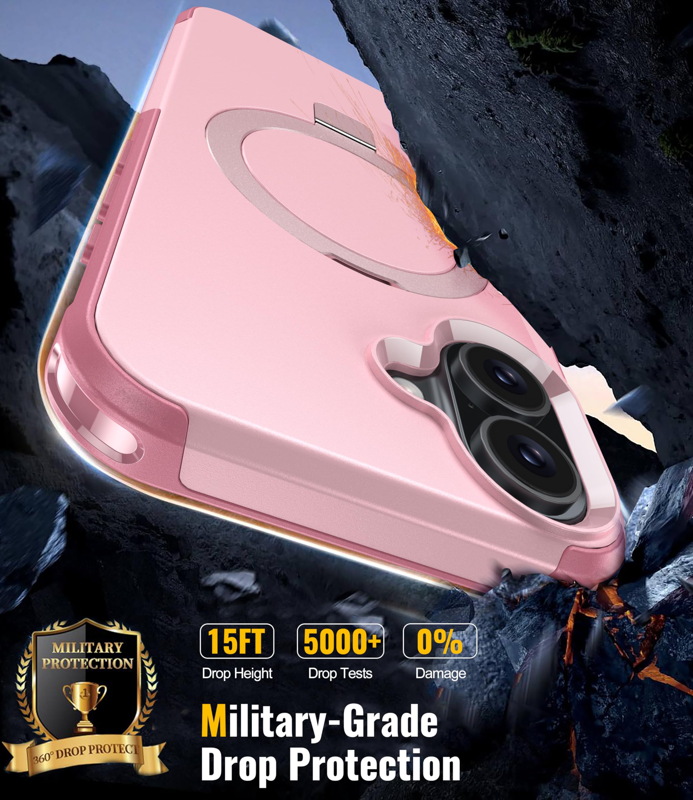 Oterkin Magnetic For Iphone 16 Case Compatible With Magsafe [Foldable Invisible Stand][Tempered Glass Screen Protector & Hd Came