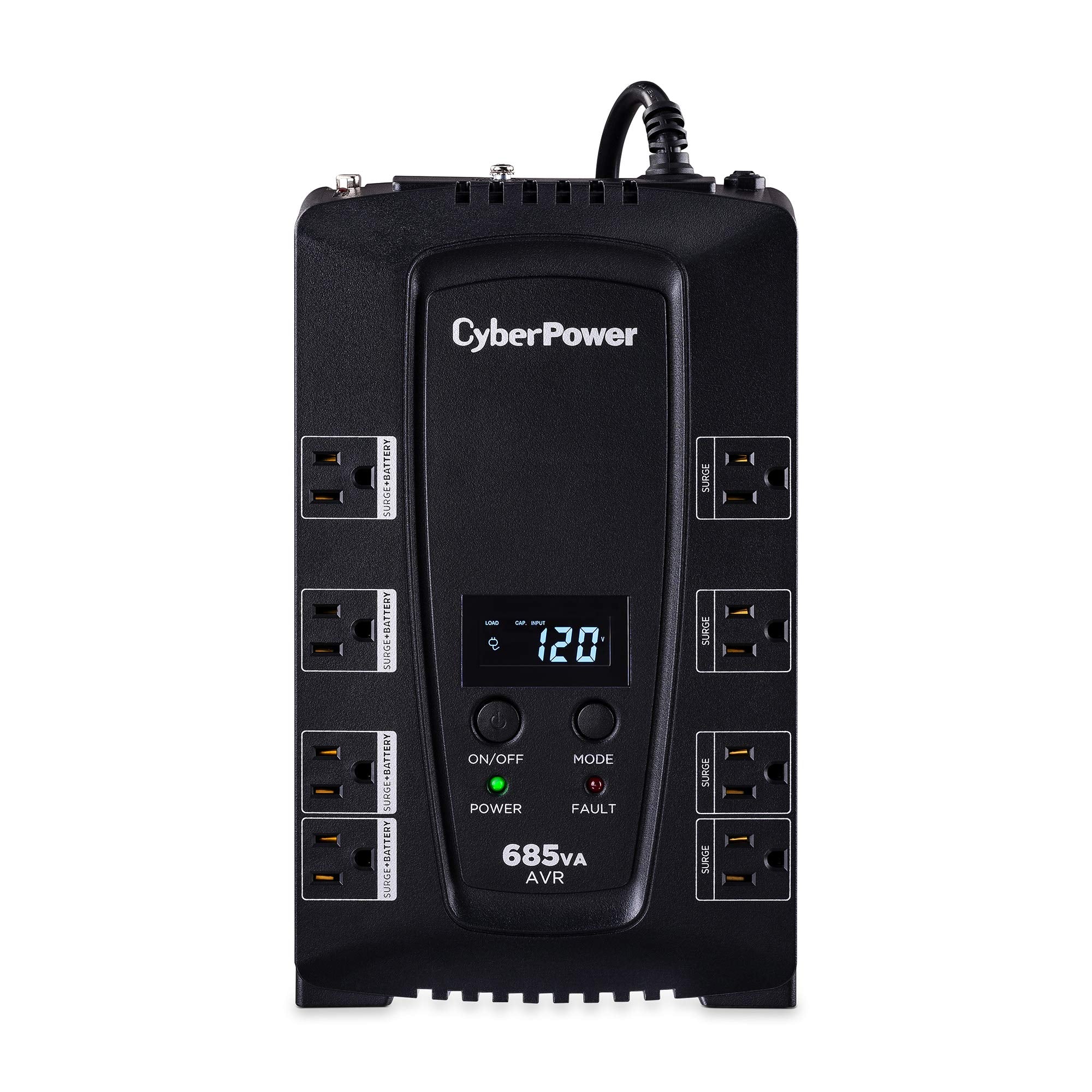 Cyberpower Cp685Avrlcd Intelligent Lcd Ups System, 685Va/390W, 8 Outlets, Avr, Compact
