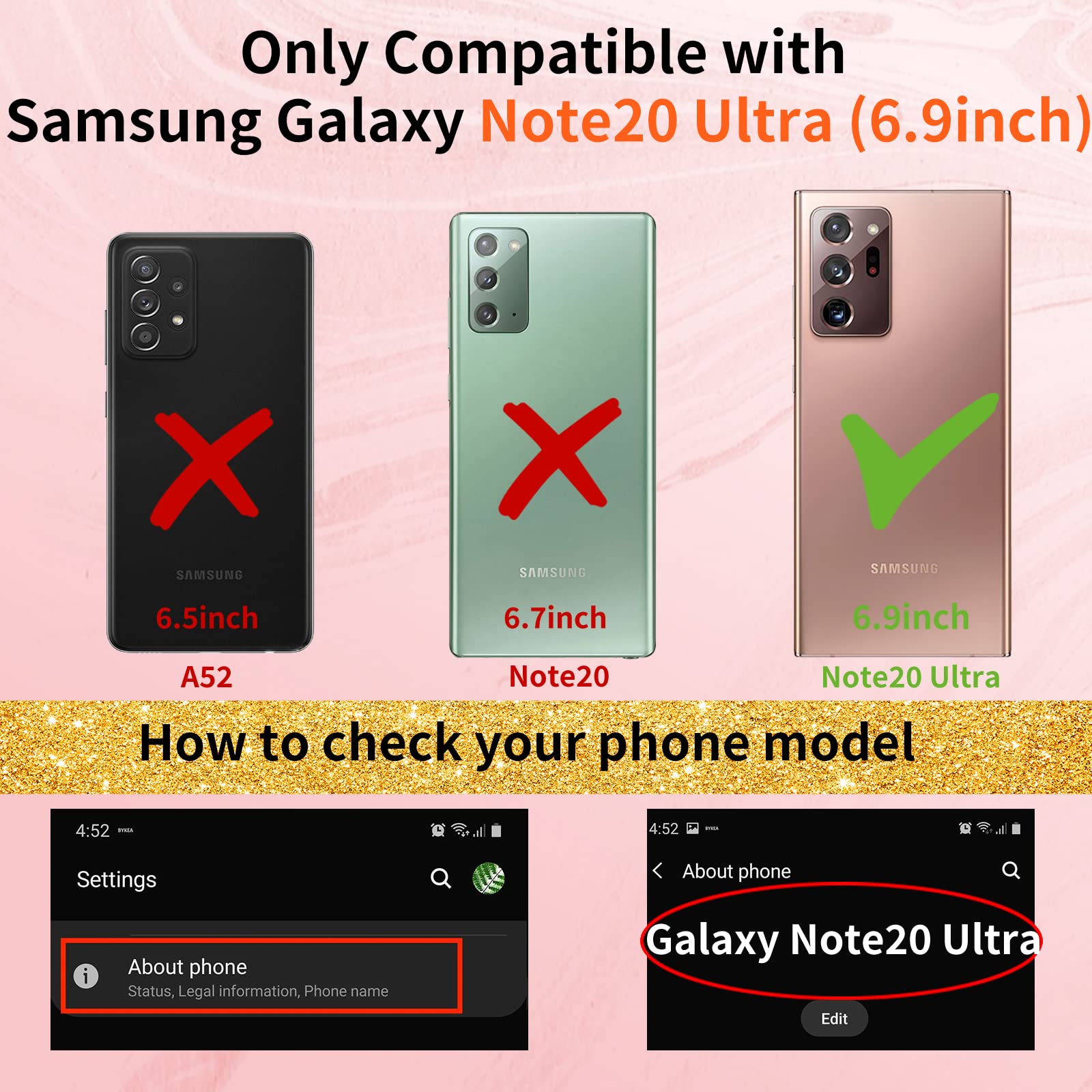 Shorogyt (3In1 Heart Case For Samsung Galaxy Note 20 Ultra 5G/4G 6.9 Inch Women Cute Aesthetic Love Hearts Pattern Girls Dark Bl