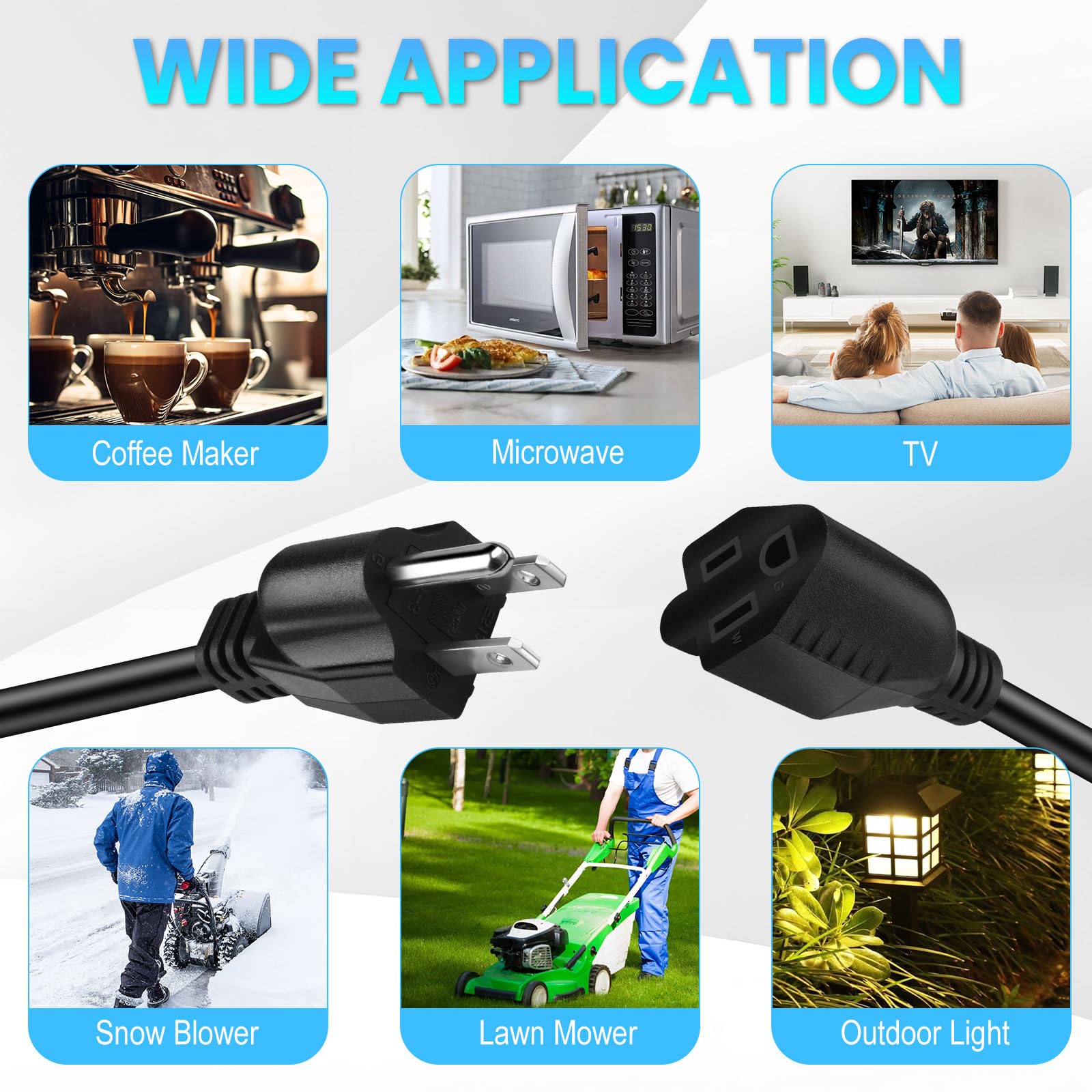 Short Power Extension Cord,16Awg/13A,Outlet Saver, 3 Prong Male Plug To Female Socket Heavy Duty Power Extension Cable (3.3Ft/1M