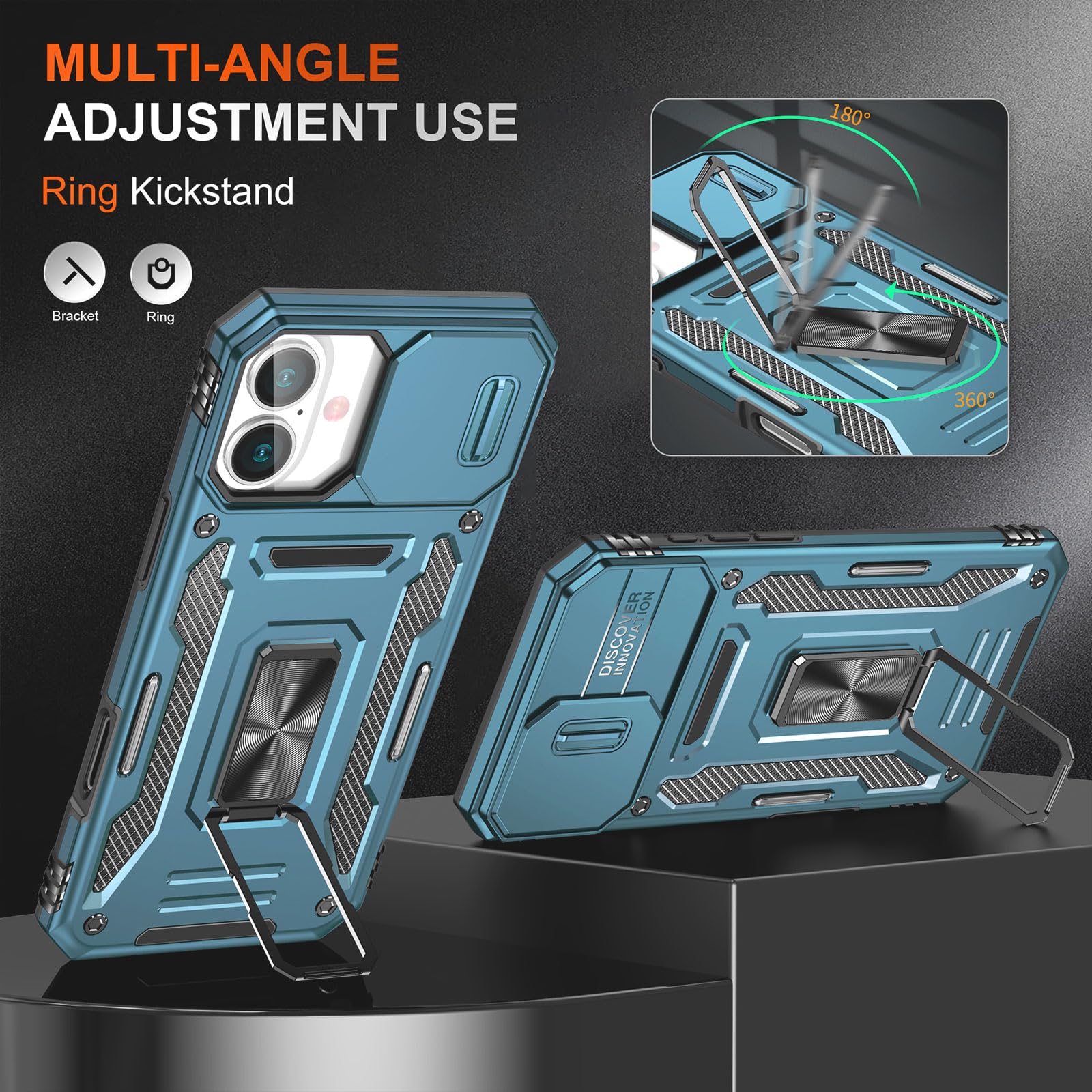 Sefing Phone Case For 16 Plus Case With Camera Cover, With Kickstand Ring Holder, With Magnet Car Mount Function, For Iphone 16