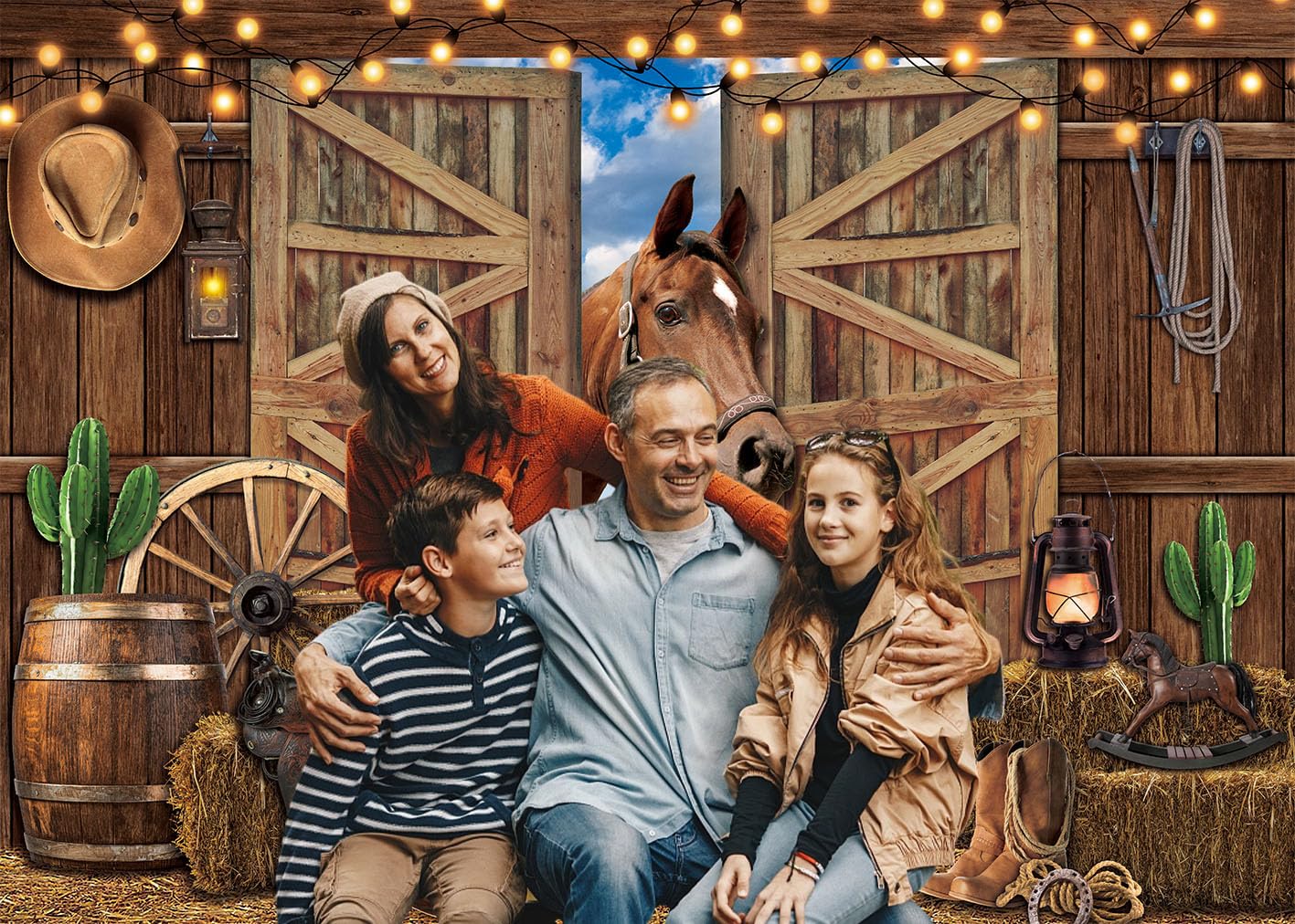 Pgsweer 7X5Ft Western Cowboy Backdrop Cowboys Horse Photography Background Rustic Wooden Barn House Western Party Decorations Ba