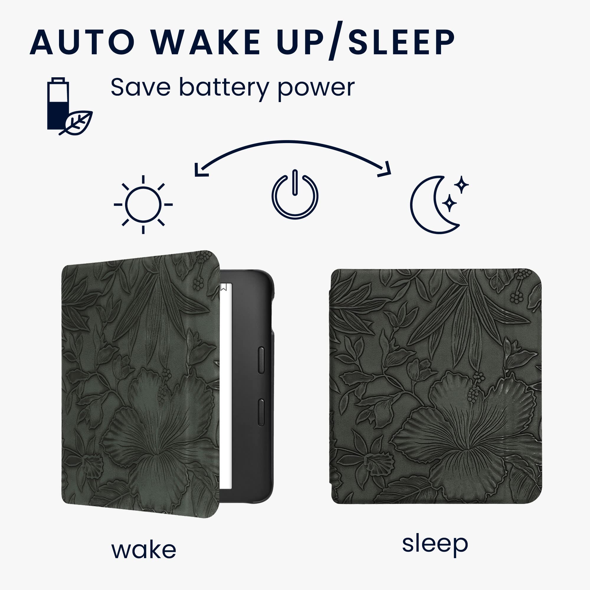 Kwmobile Case Compatible With Kobo Libra 2 Case   Ereader Cover   Embossing Flowers Green