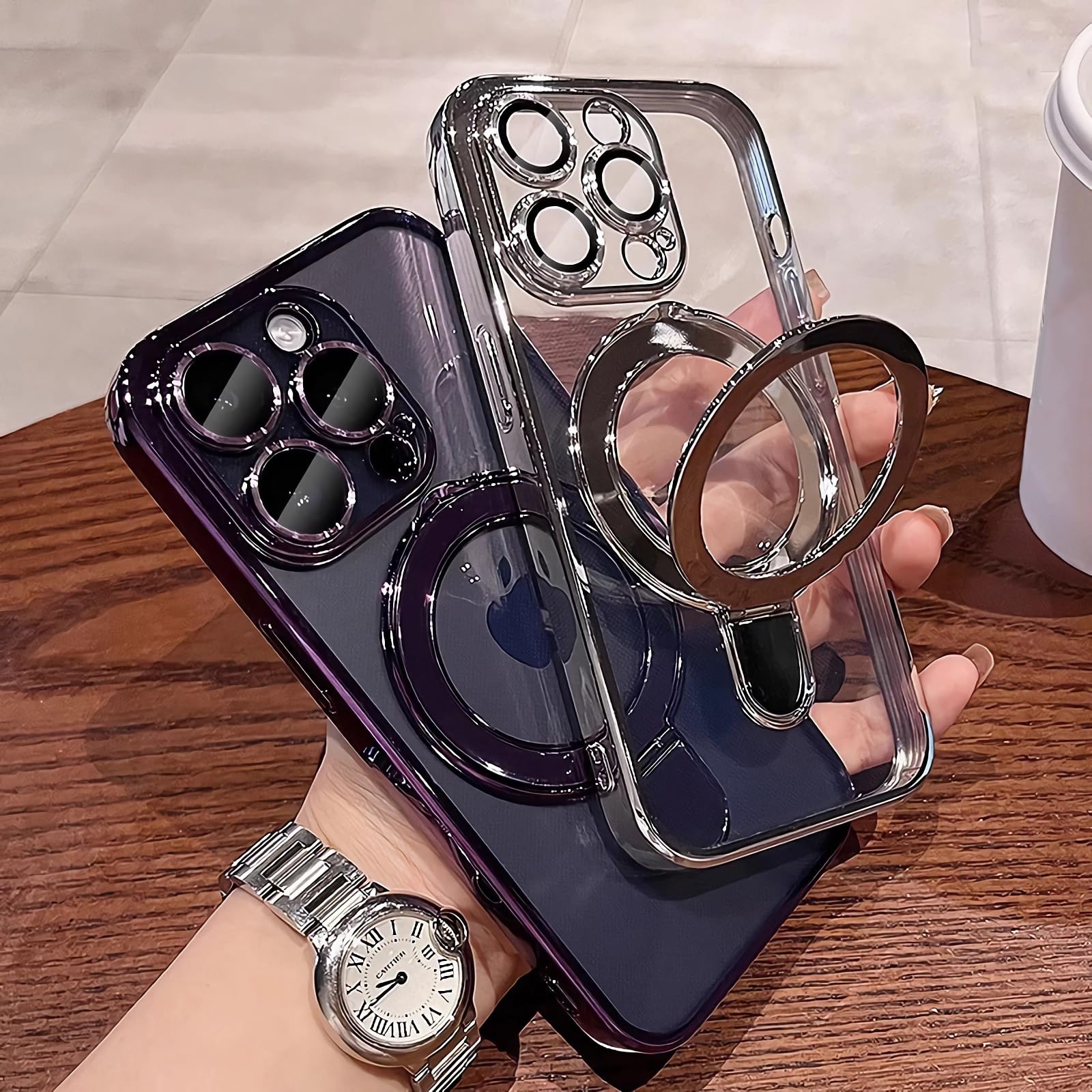 Lxk Magnetic Stand For Iphone 14 Pro Max Case Compatible With Magsafe, Military Grade Protection, With Camera Protector, Clear S