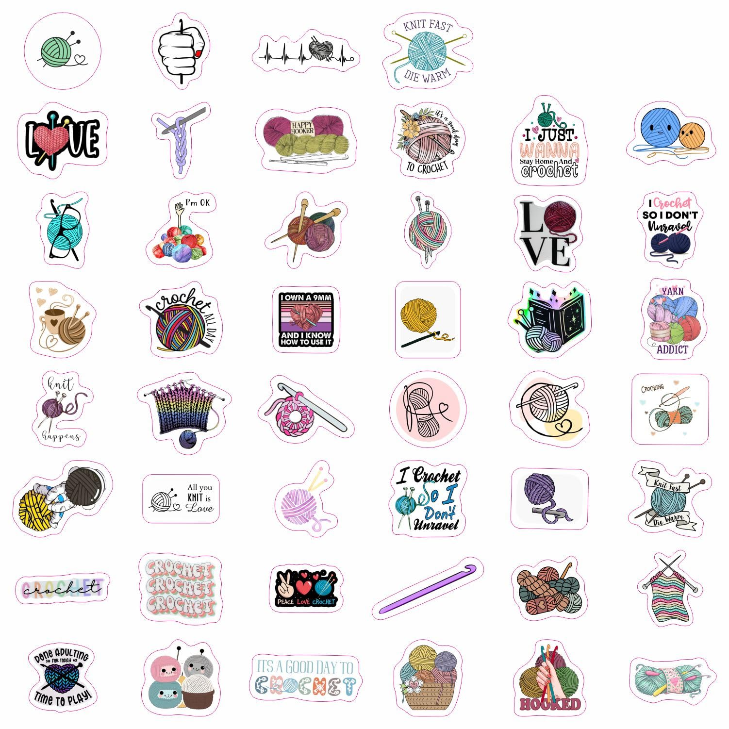 100Pcs Crochet Stickers And Knitting Stickers For Water Bottle And Laptop   Waterproof Vinyl Yarn Decals Laptop Decals